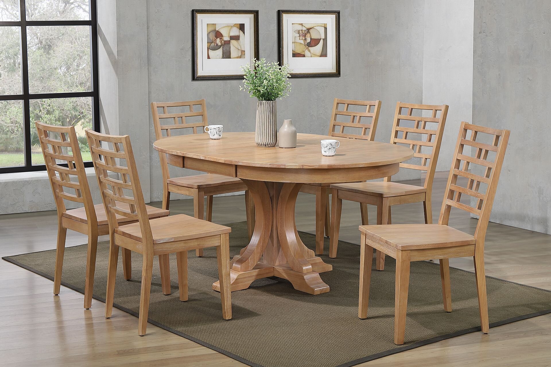 45"x45"x63" Art Deco Hampton Beech Designer Back Chairs Dining Set