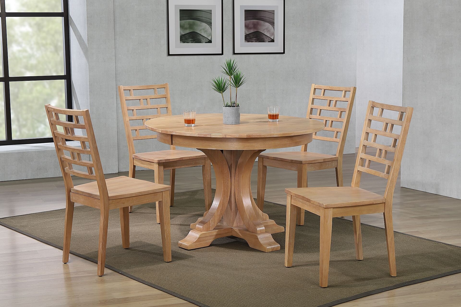 45"x45"x63" Art Deco Hampton Beech Designer Back Chairs Dining Set