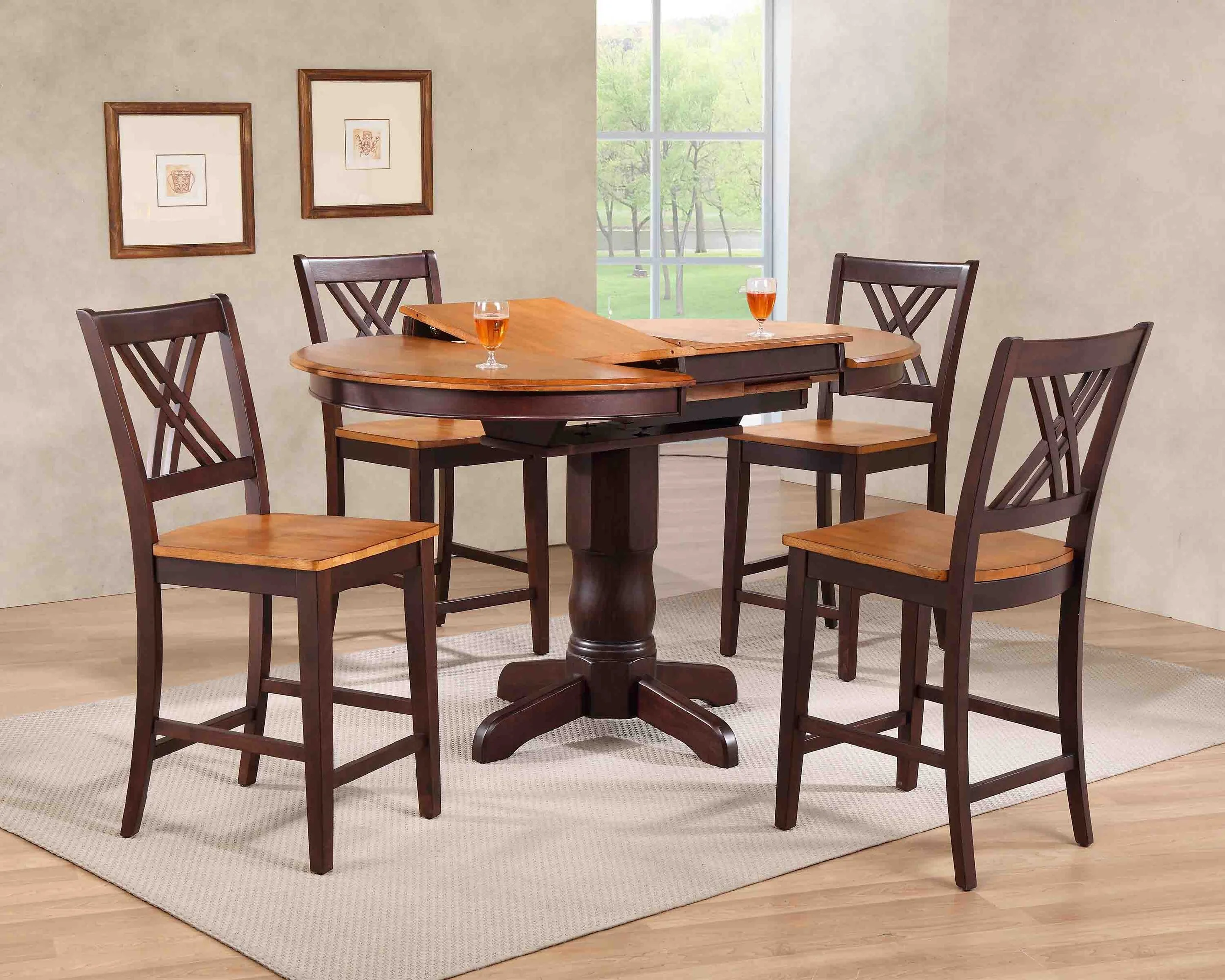 42"x42"x60" Whiskey Mocha Double X- Back Counter Height (5-Piece Dining Set)