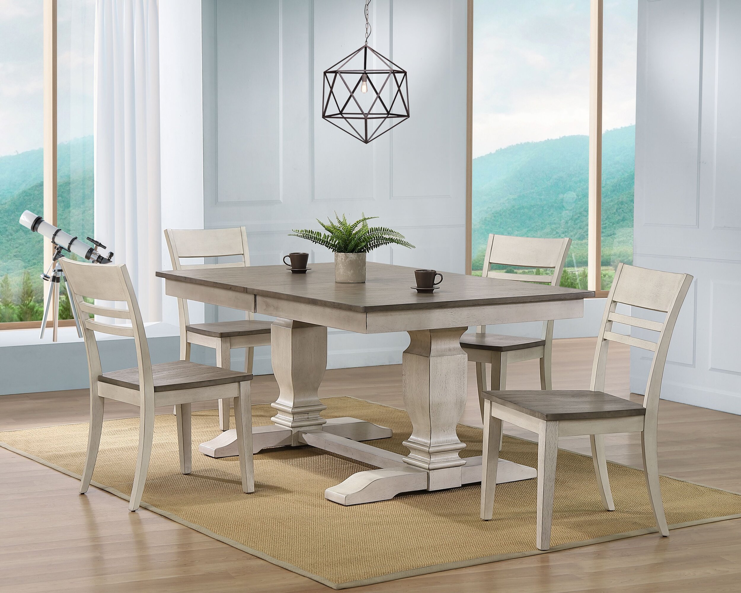 42"x64"x82" Double Pedestal Transitional Dinning Side chair Ash/ Stormy White 5- Piece Set