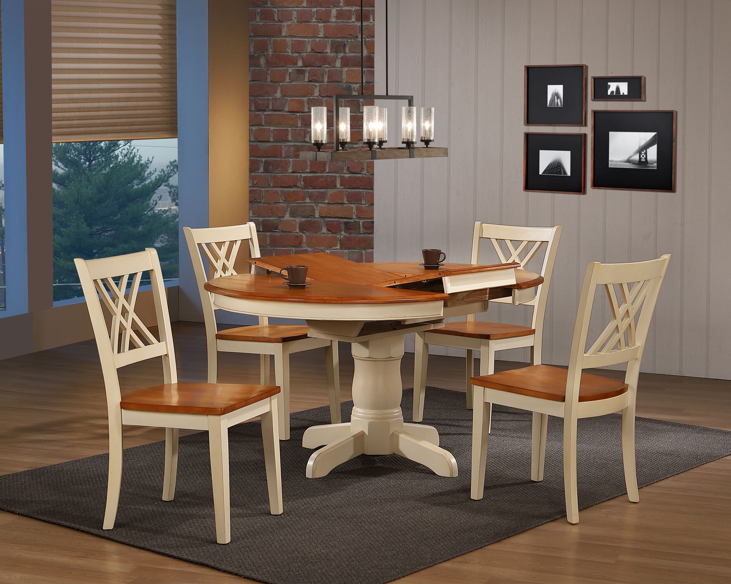 42"X42"X60" ROUND ANTIQUED CARAMEL BISCOTTI DOUBLE X-BACK 5-PIECE DINING SET