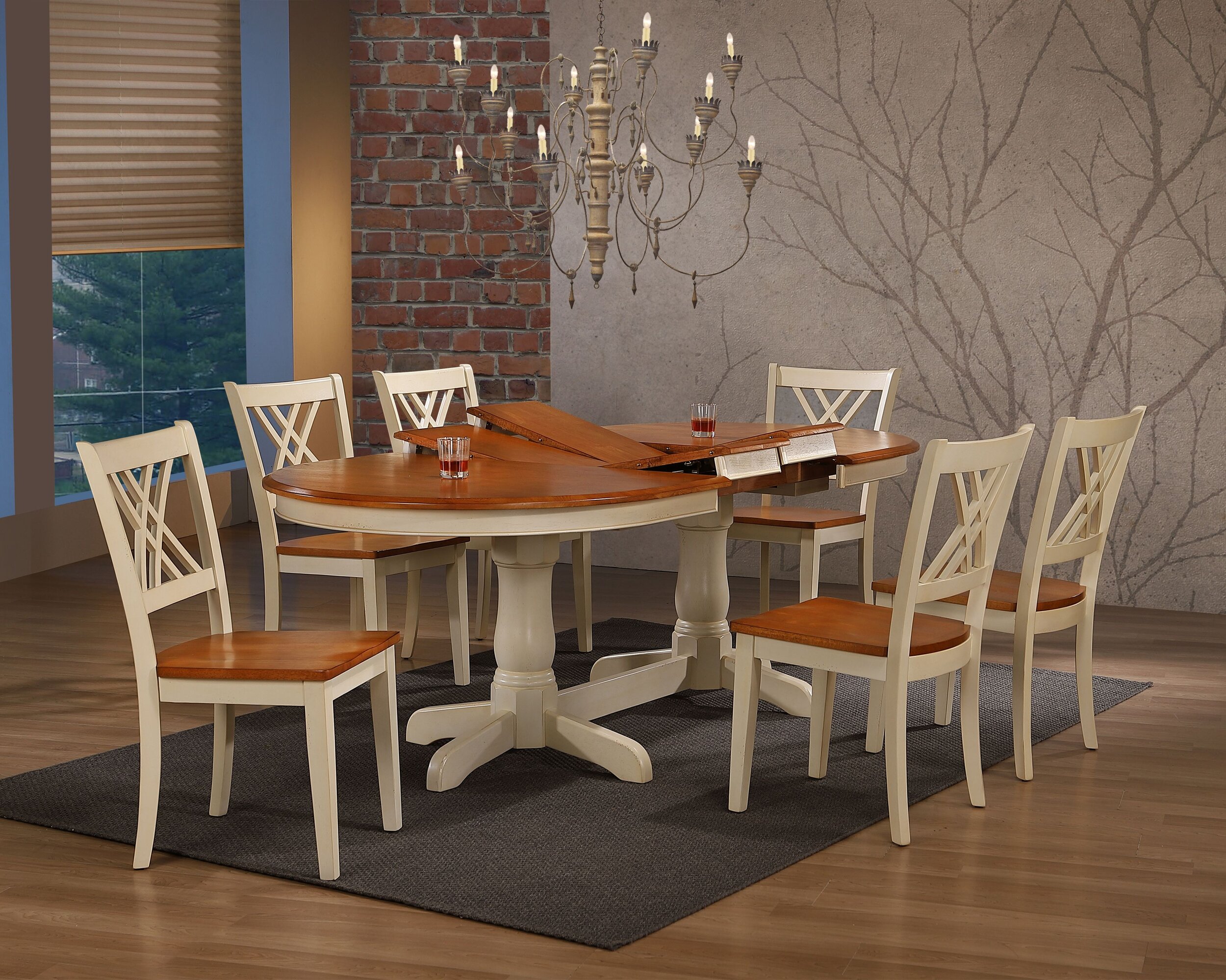 42"X66"X78"X90" OVAL CARAMEL BISCOTTI DOUBLE X-BACK 7-PIECE DINING SET