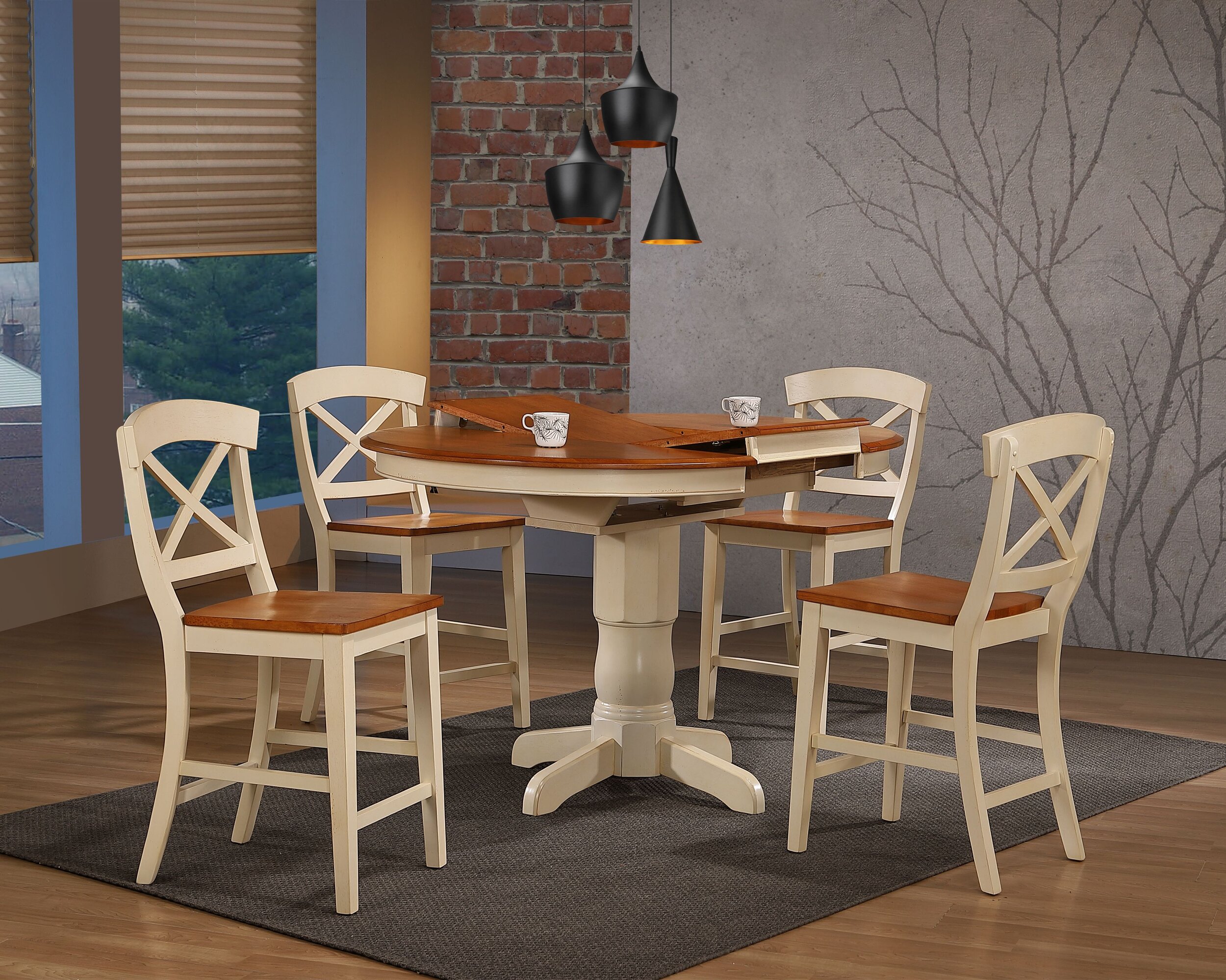 42"X42"X60" TRANSITIONAL X-BACK 24"COUNTER STOOL CARAMEL BISCOTTI COUNTER HEIGHT 5-PIECE DINING SET