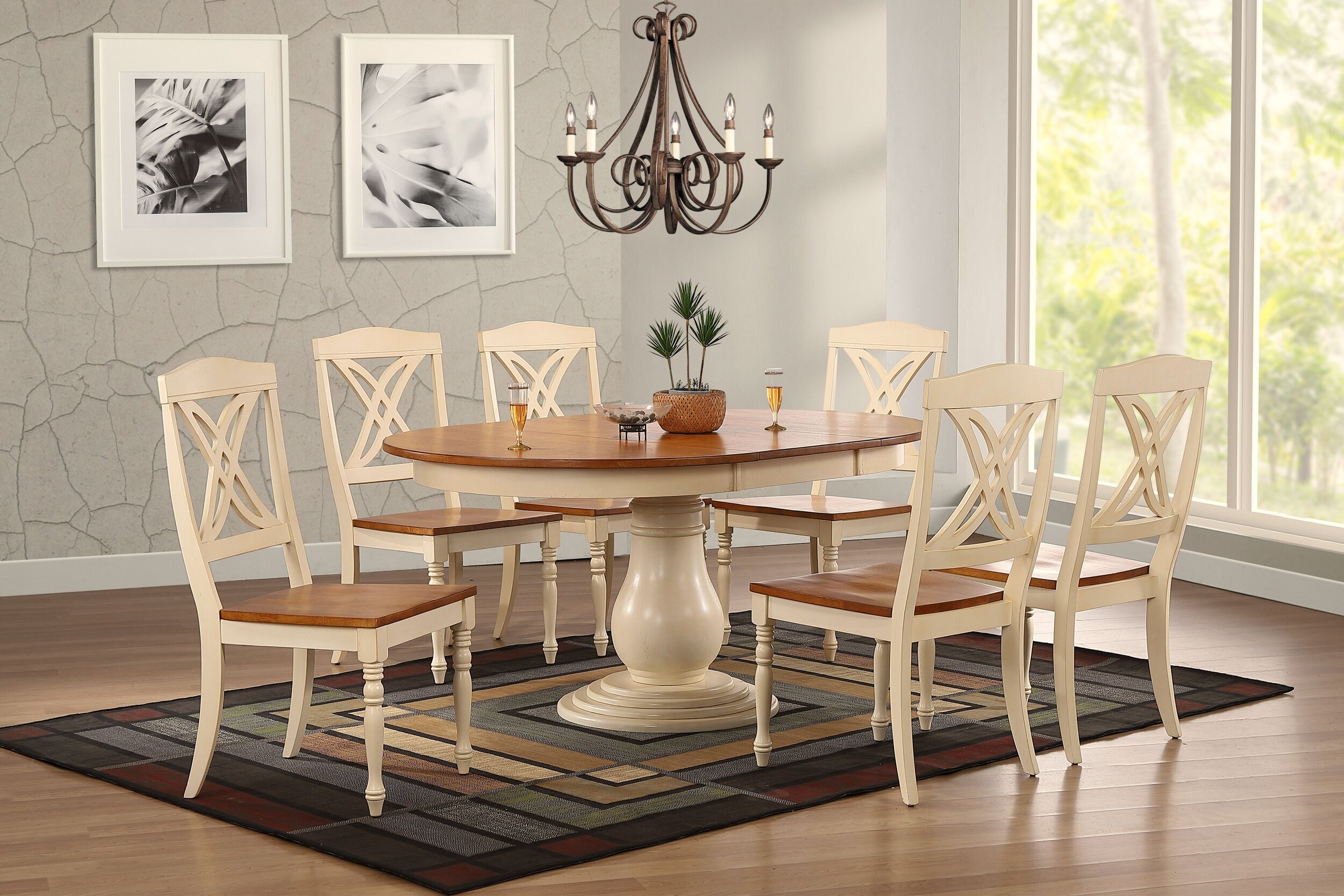 45"x45"x63" Antiqued Caramel Biscotti Butterfly Back 7-Piece Bella Dining Set