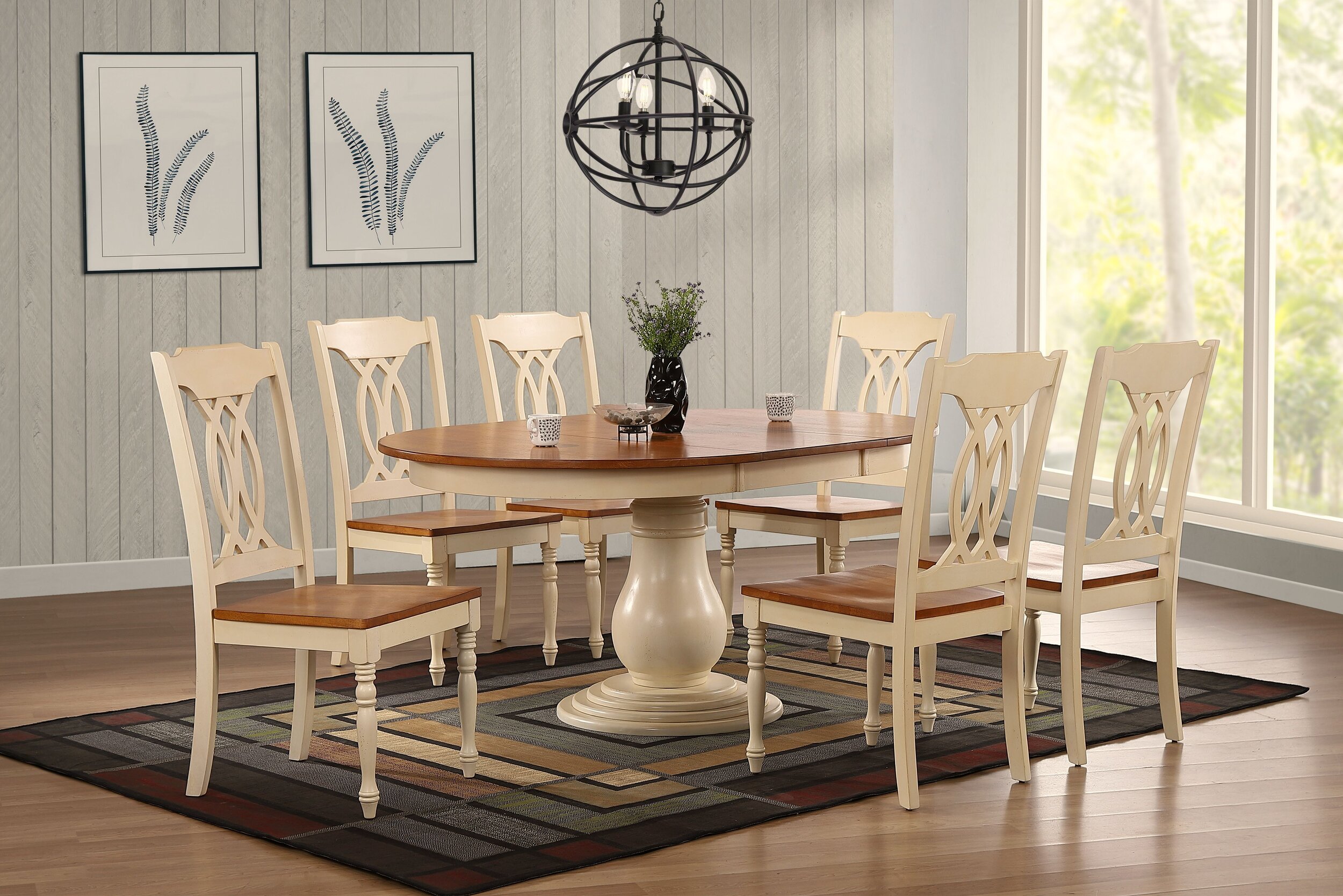 45"x45"x63" Antiqued Caramel Biscotti Traditional Back 7-Piece Bella Dining Set
