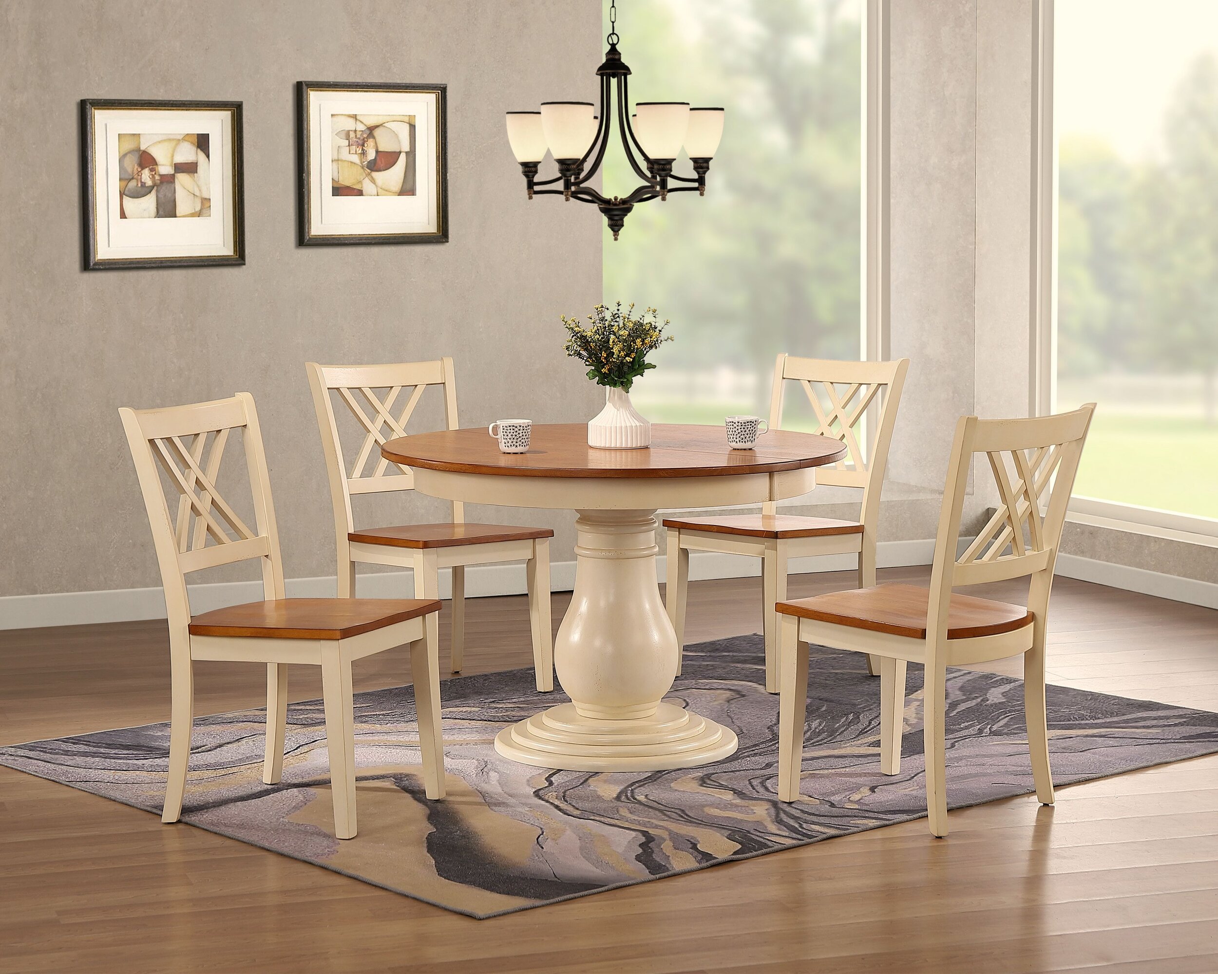 45"x45"x63" Antiqued Caramel Biscotti Double X-Back 5-Piece Bella Dining Set