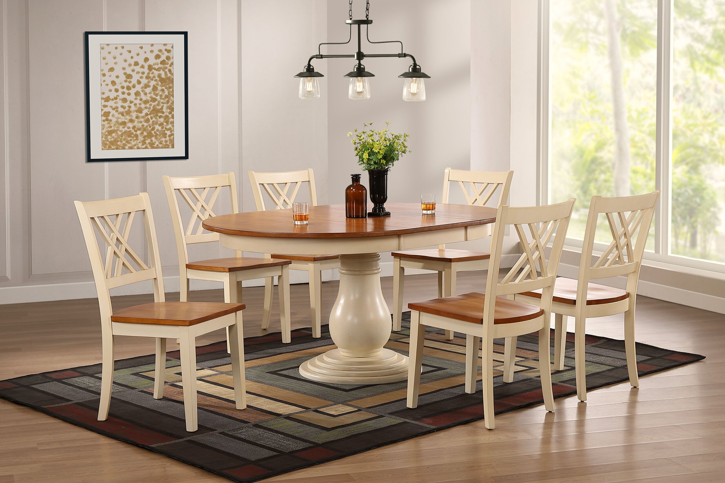 45"x45"x63" Antiqued Caramel Biscotti Double X-Back 7-Piece Bella Dining Set