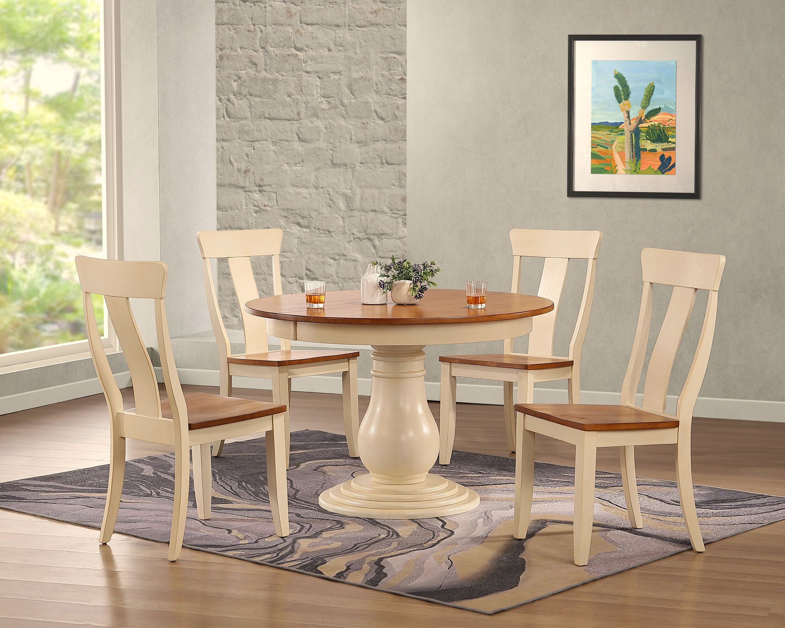 45"x45"x63" Antiqued Caramel Biscotti Panel Back 5-Piece Bella Dining Set