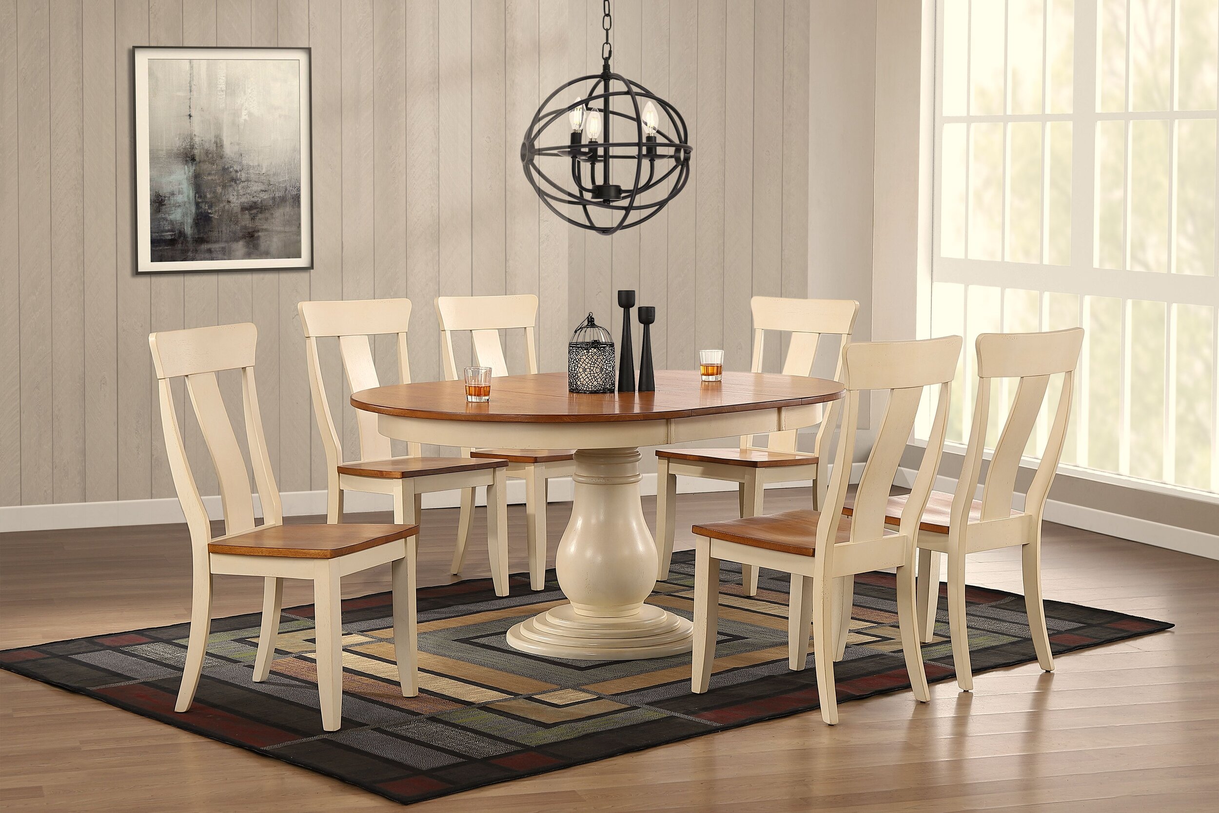 45"x45"x63" Antiqued Caramel Biscotti Panel Back 7-Piece Bella Dining Set