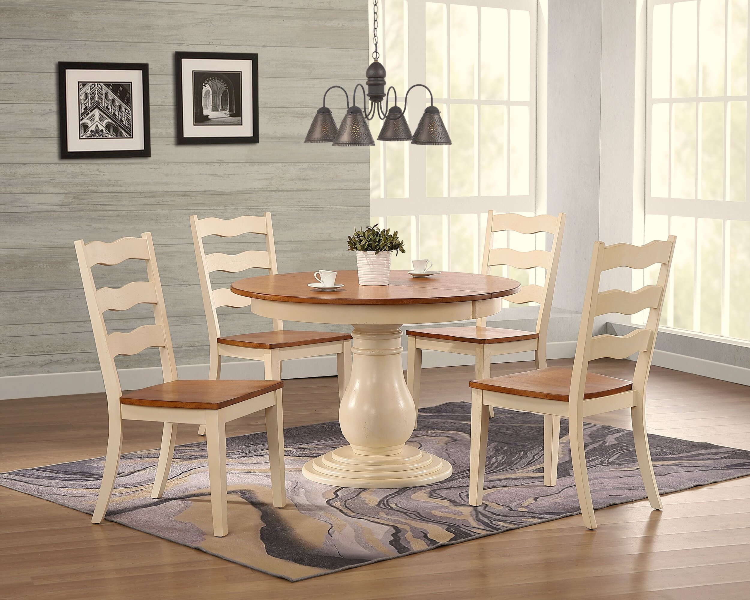 45"x45"x63" Antiqued Caramel Biscotti Transitional Ladder Back 5-Piece Bella Dining Set