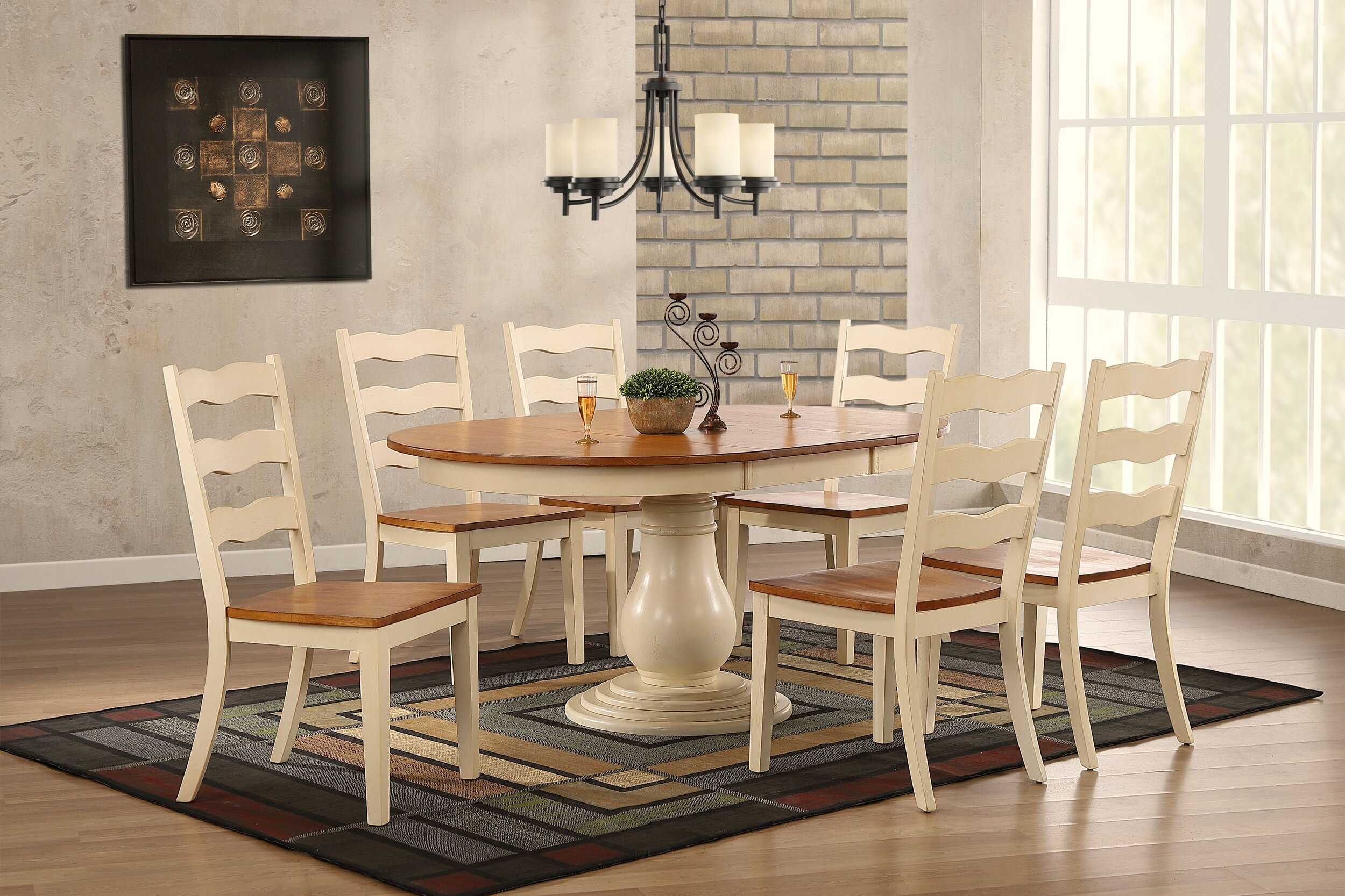 45"x45"x63" Antiqued Caramel Biscotti Transitional Ladder Back 7-Piece Bella Dining Set