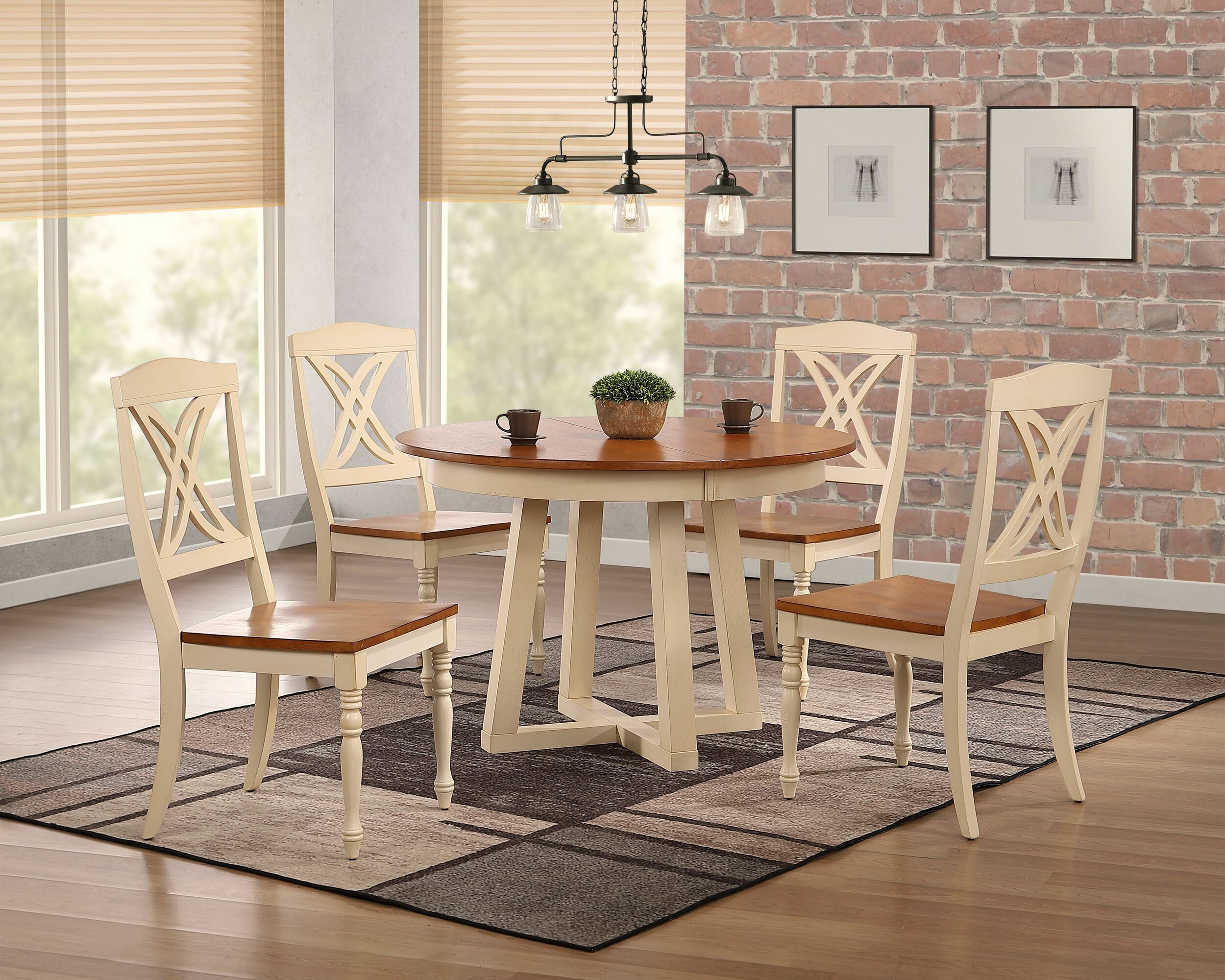 45"x45"x63" Antiqued Caramel Biscotti Butterfly Back 5-Piece Cross Pedestal Dining Set