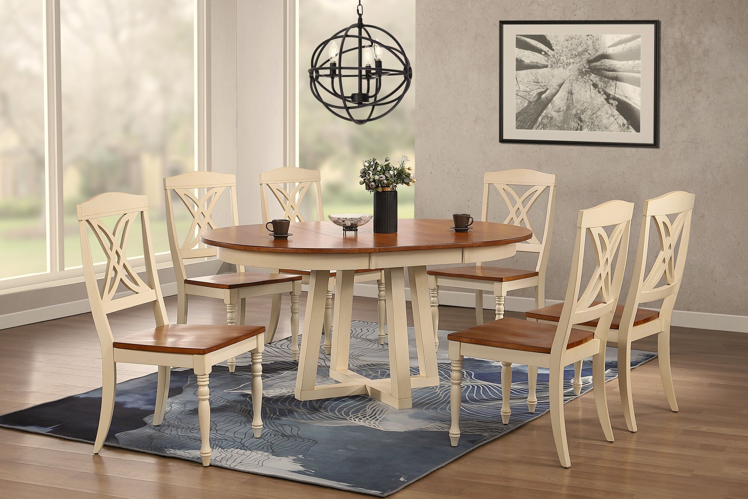 45"x45"x63" Antiqued Caramel Biscotti Butterfly Back 7-Piece Cross Pedestal Dining Set