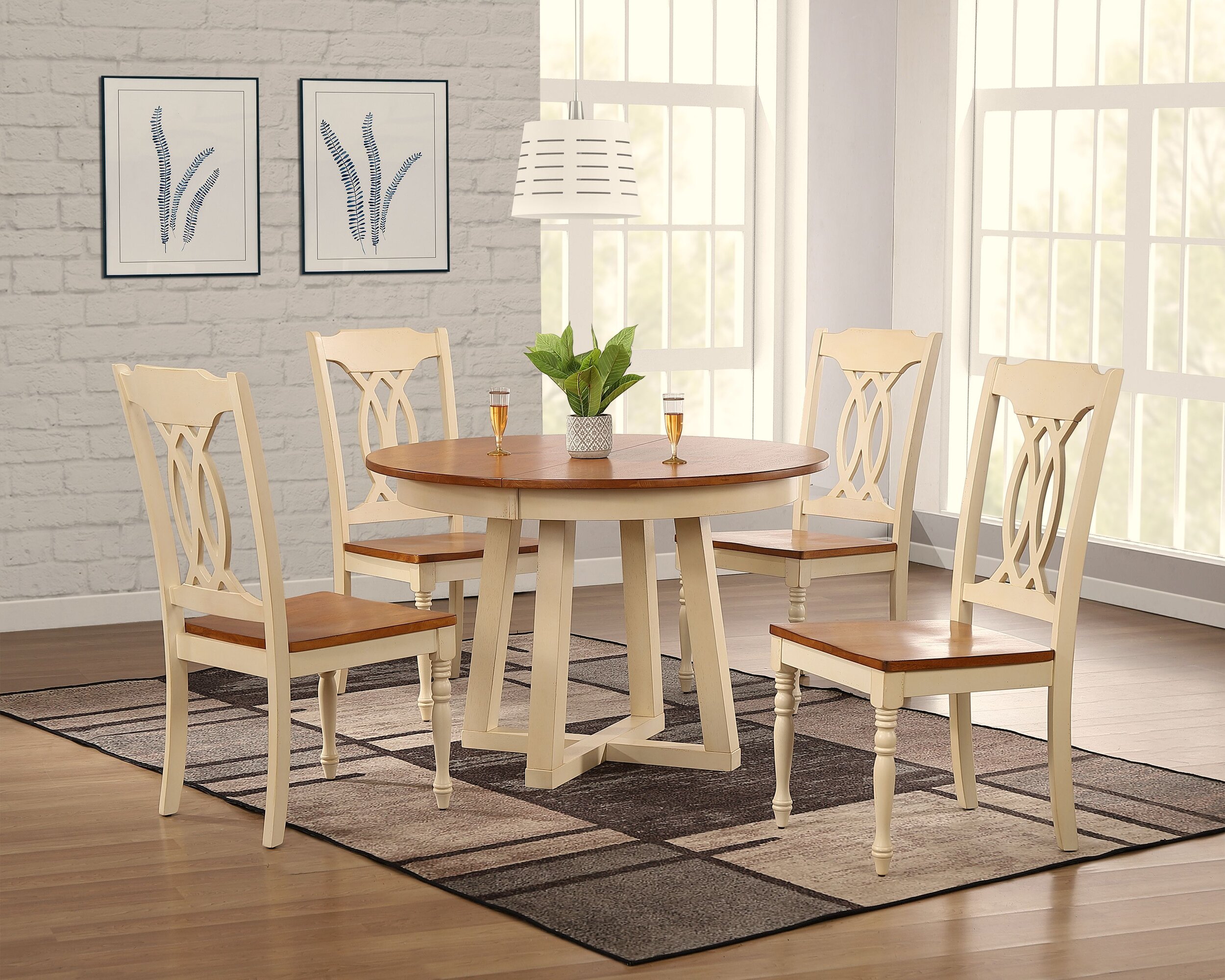 45"x45"x63" Antiqued Caramel Biscotti Butterfly Back 5-Piece Cross Pedestal Dining Set