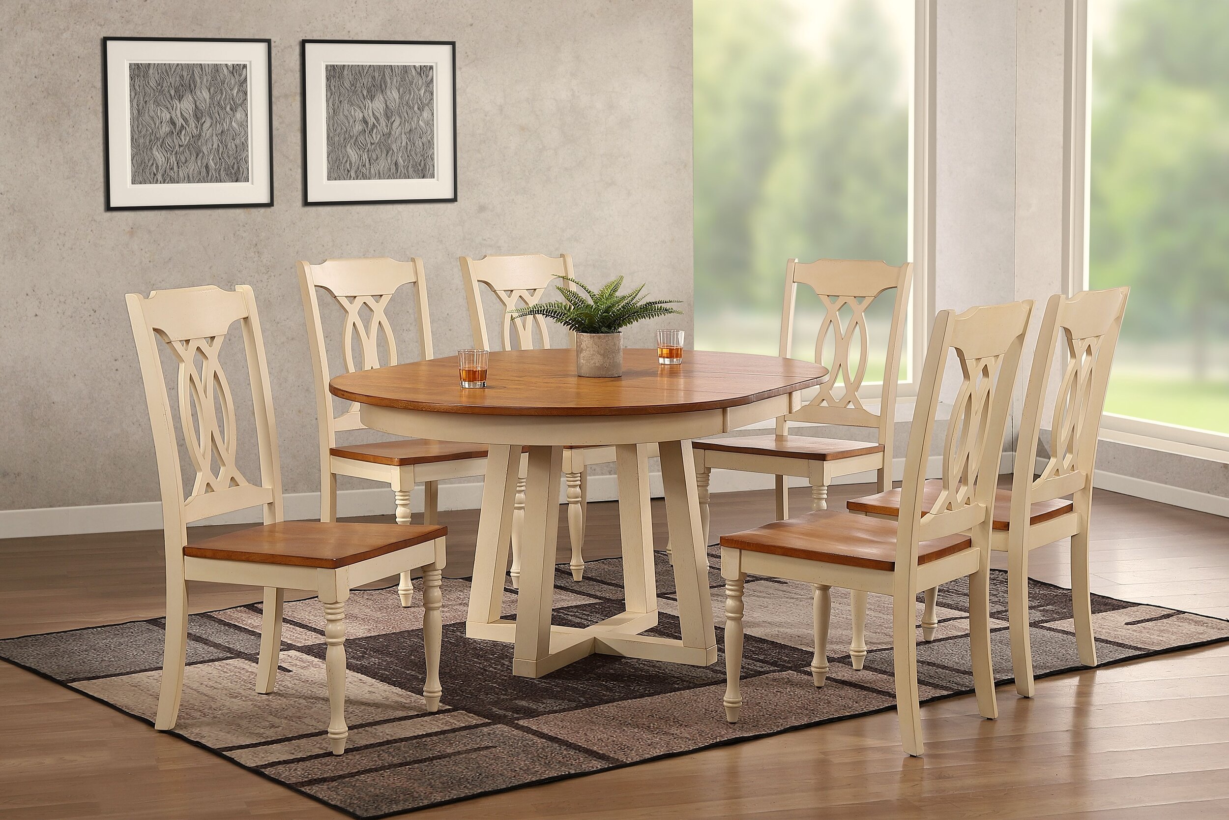 45"x45"x63" Antiqued Caramel Biscotti Butterfly Back 7-Piece Cross Pedestal Dining Set