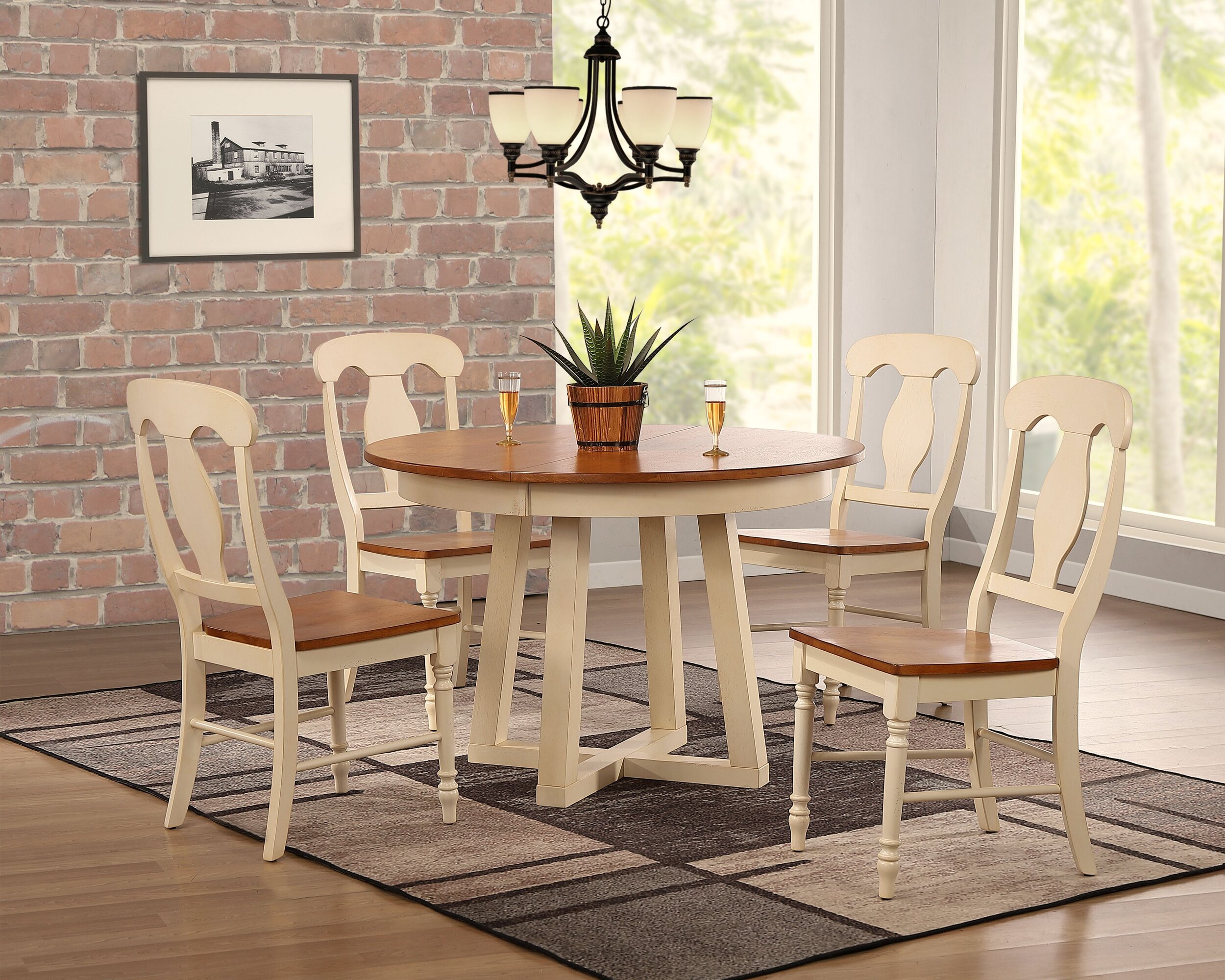 45"x45"x63" Antiqued Caramel Biscotti Napoleon Back 5-Piece Cross Pedestal Dining Set
