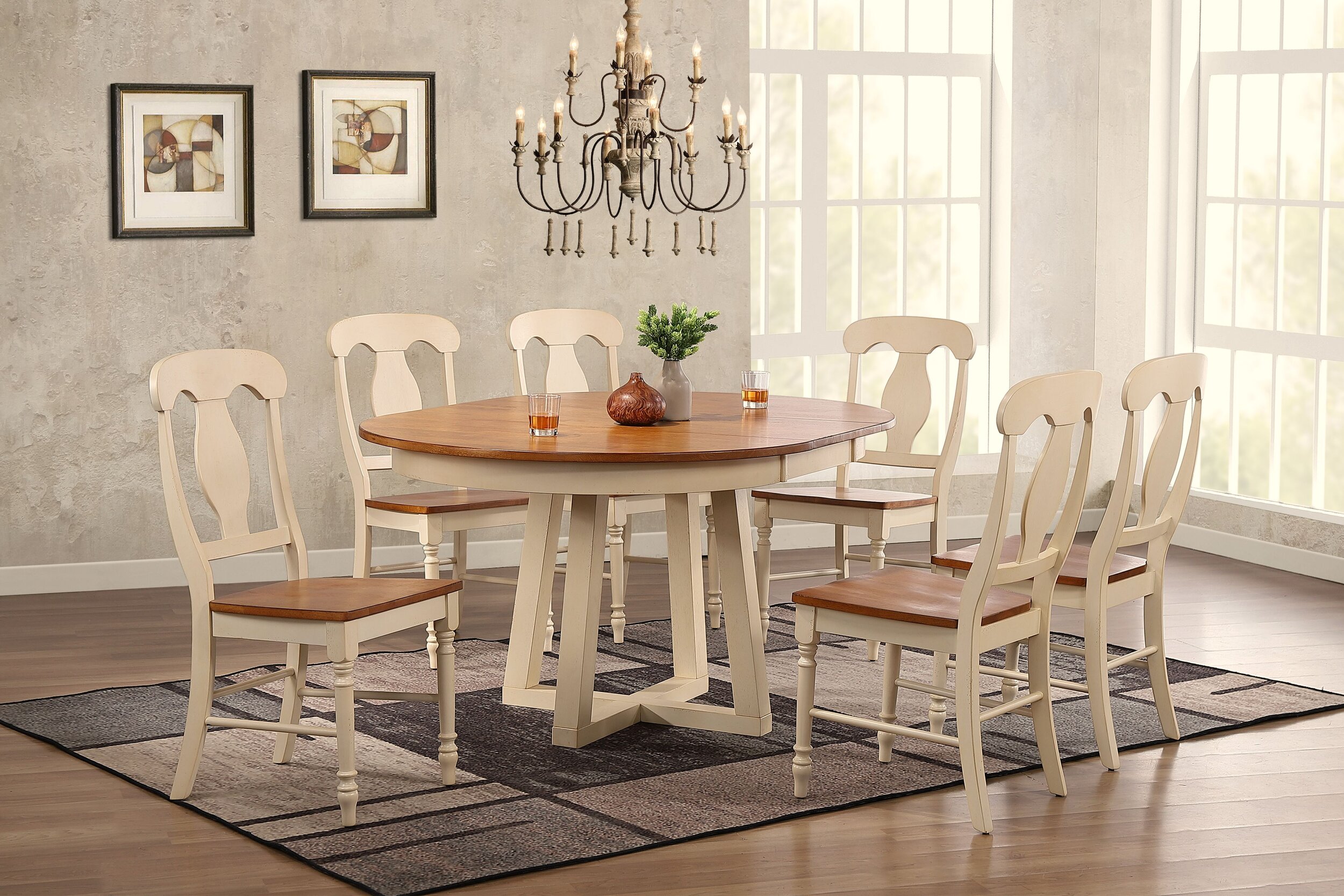 45"x45"x63" Antiqued Caramel Biscotti Napoleon Back 7-Piece Cross Pedestal Dining Set