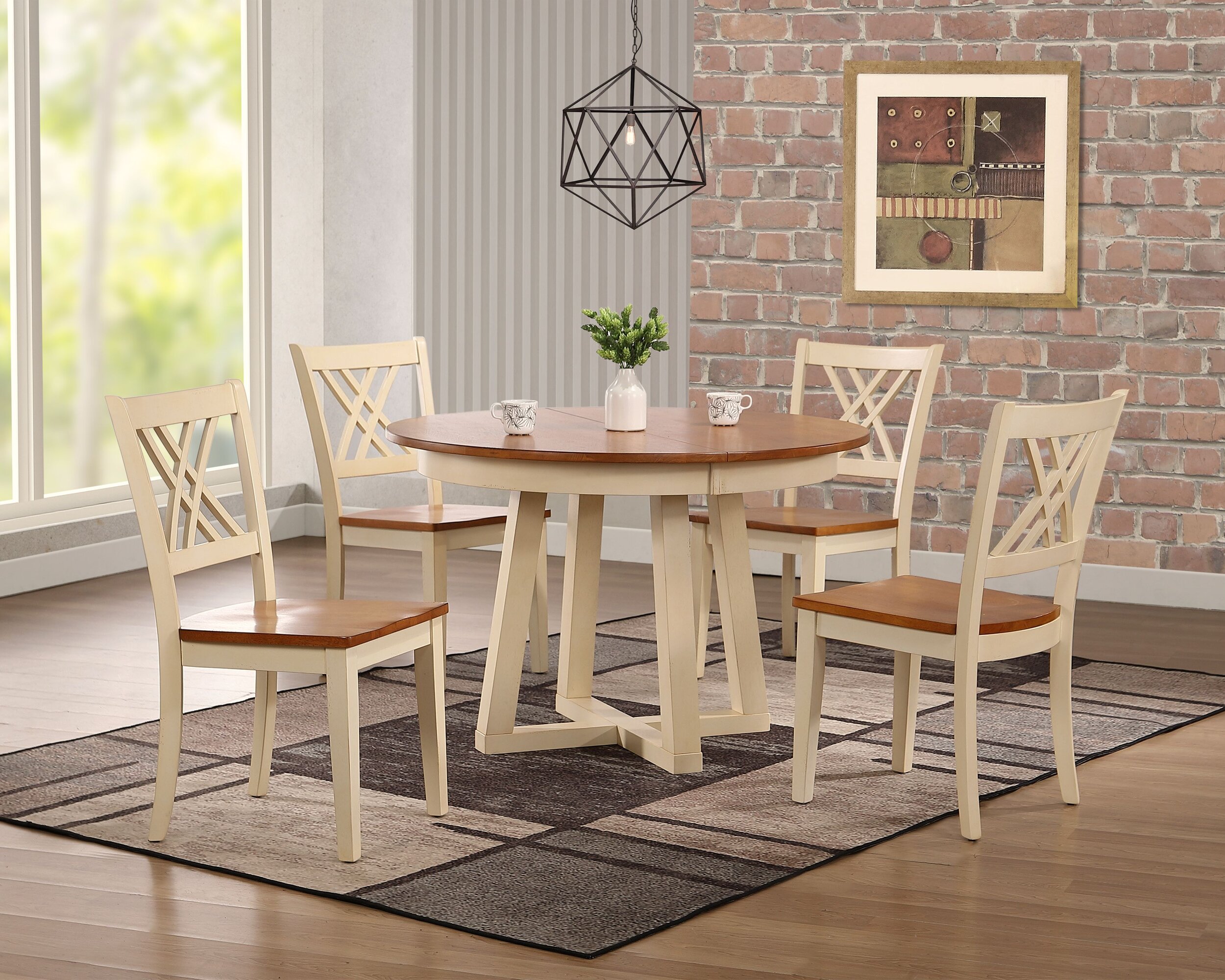 45"x45"x63" Antiqued Caramel Biscotti Double X-Back 5-Piece Cross Pedestal Dining Set