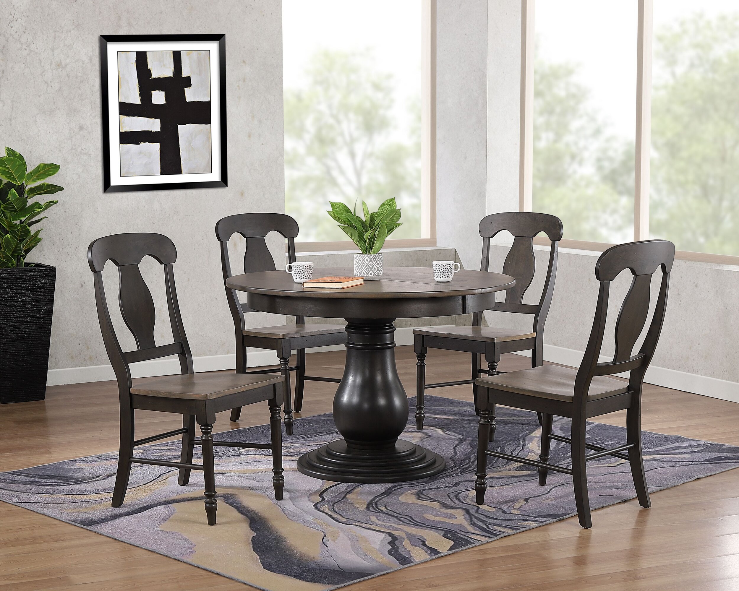 45"x45"x63" Antiqued Grey Stone Black Stone Napoleon Back 5-Piece Bella Dining Set