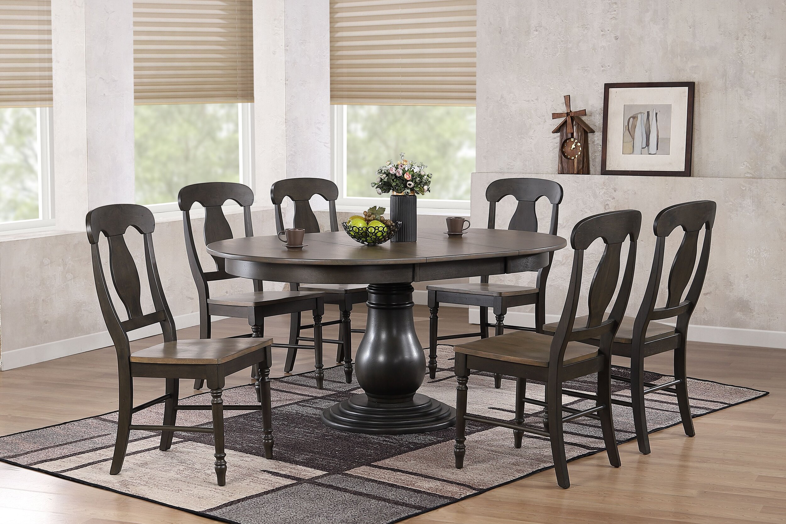 45"x45"x63" Antiqued Grey Stone Black Stone Napoleon Back 7-Piece Bella Dining Set