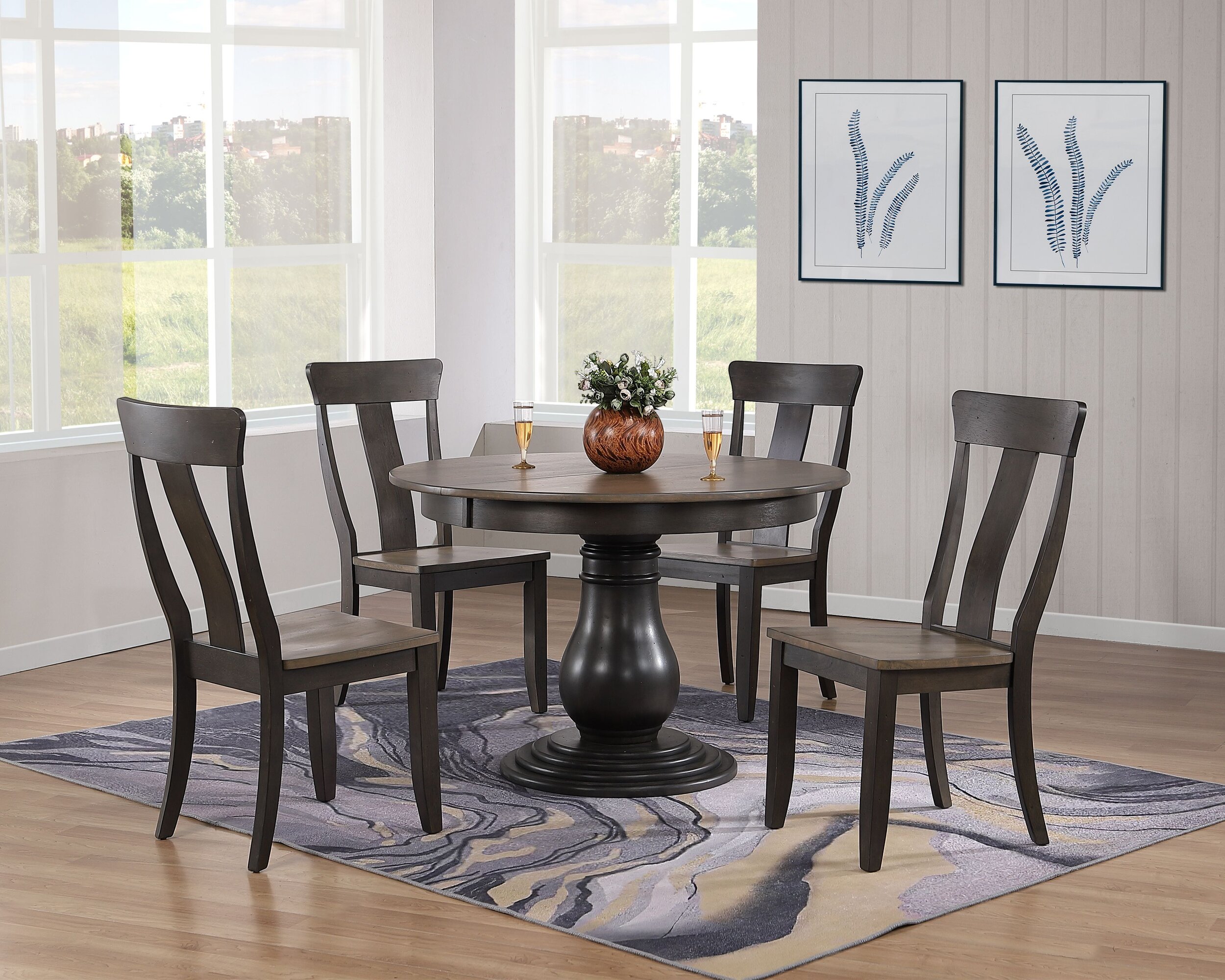 45"x45"x63" Antiqued Grey Stone Black Stone Panel Back 5-Piece Bella Dining Set