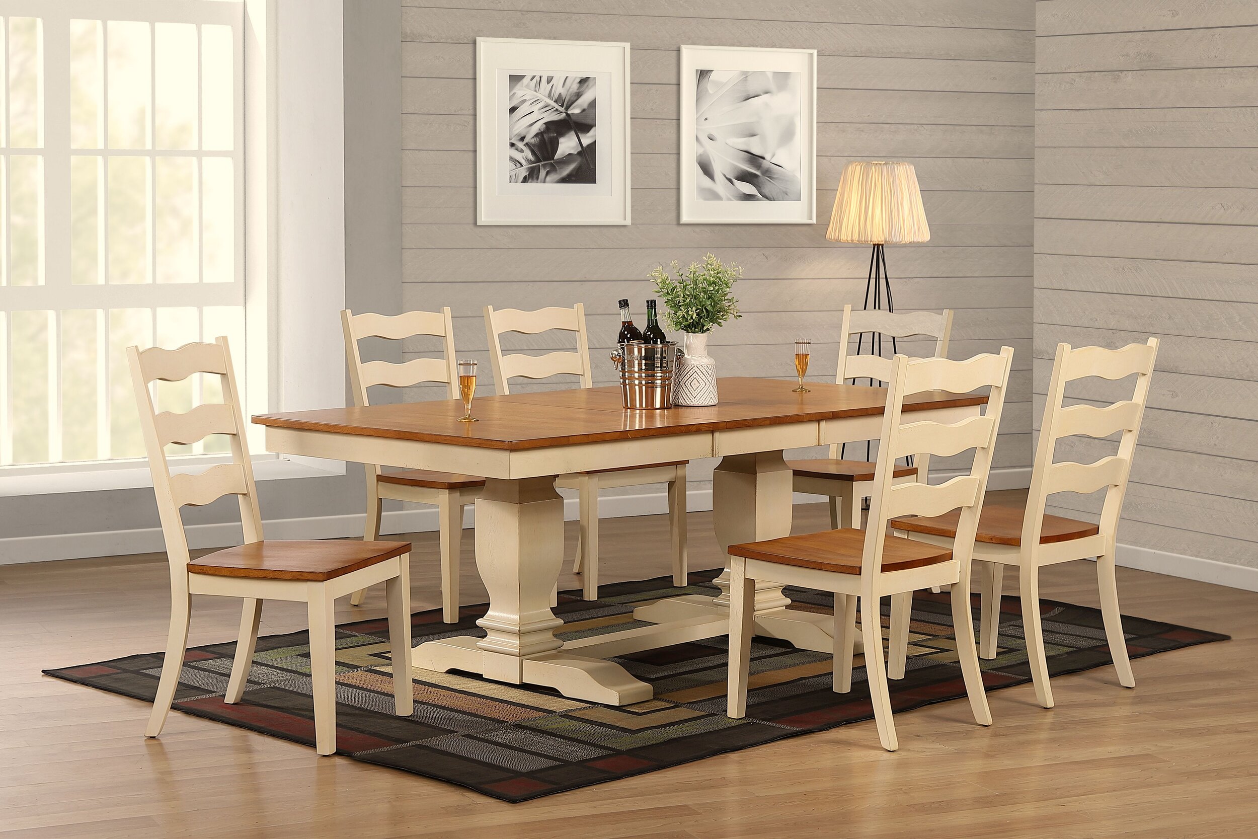 42"x64"x82" Double Transitional Antique Caramel Biscotti Ladder Back 7-Piece Dining Set