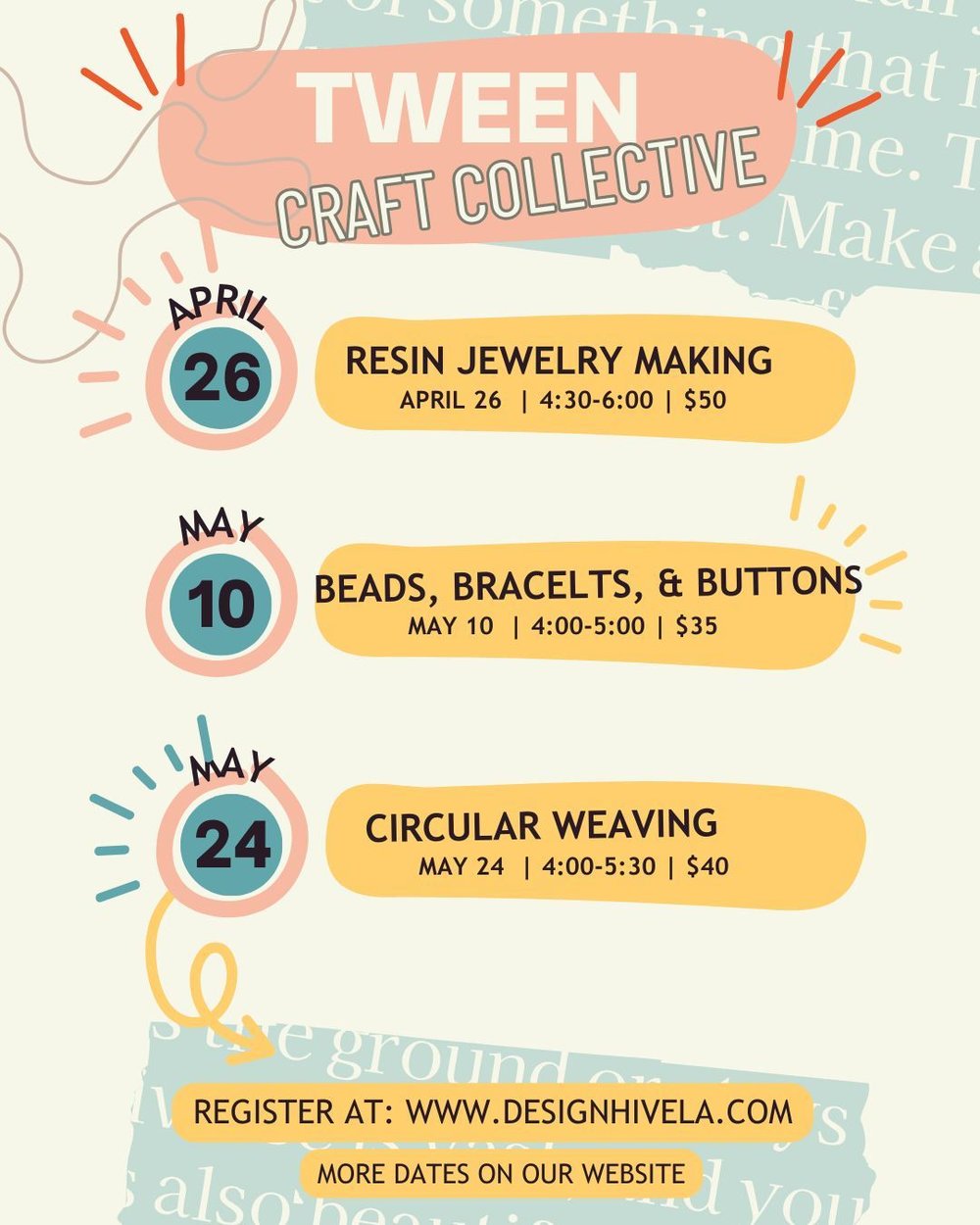 NEW WORKSHOPS! TWEEN CRAFT COLLECTIVE ⁠
Ages 10-13⁠
FRIDAY AFTERNOONS⁠
⁠
Introducing our NEW tween craft classes, designed specifically for the unique and transformative ages of 10-13! This time is filled with rapid growth, discovery, and change, bot