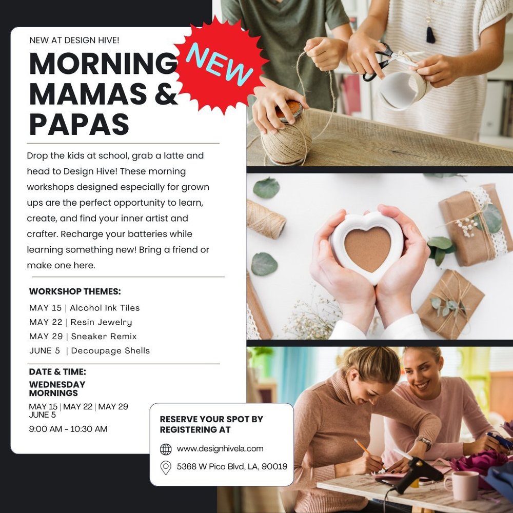Start your morning with a splash of creativity! ☕🎨 Introducing 'Morning Mamas and Papas' at Design Hive&mdash;a new series of craft classes designed for busy parents*. ⁠
⁠
Unwind and connect while creating something beautiful. It's your time to shin