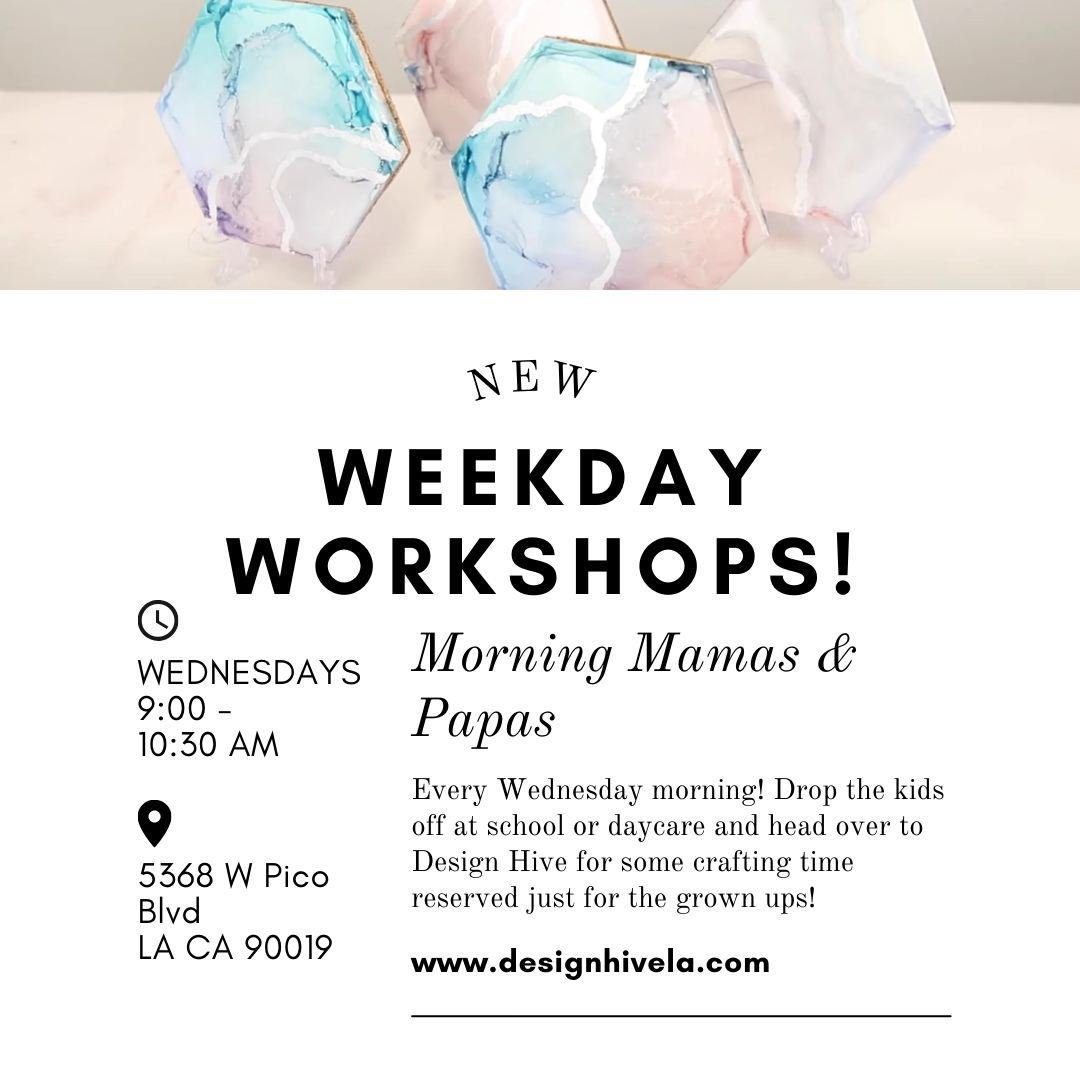 WEDNESDAY | MAY 15 | 9-10 AM | RSVP @www.designhivela.com⁠
Drop the kids off at school or daycare and head over to Design Hive for some crafting time reserved just for the grown ups! ⁠
⁠
Join us for a creative  workshop where we'll learn techniques f