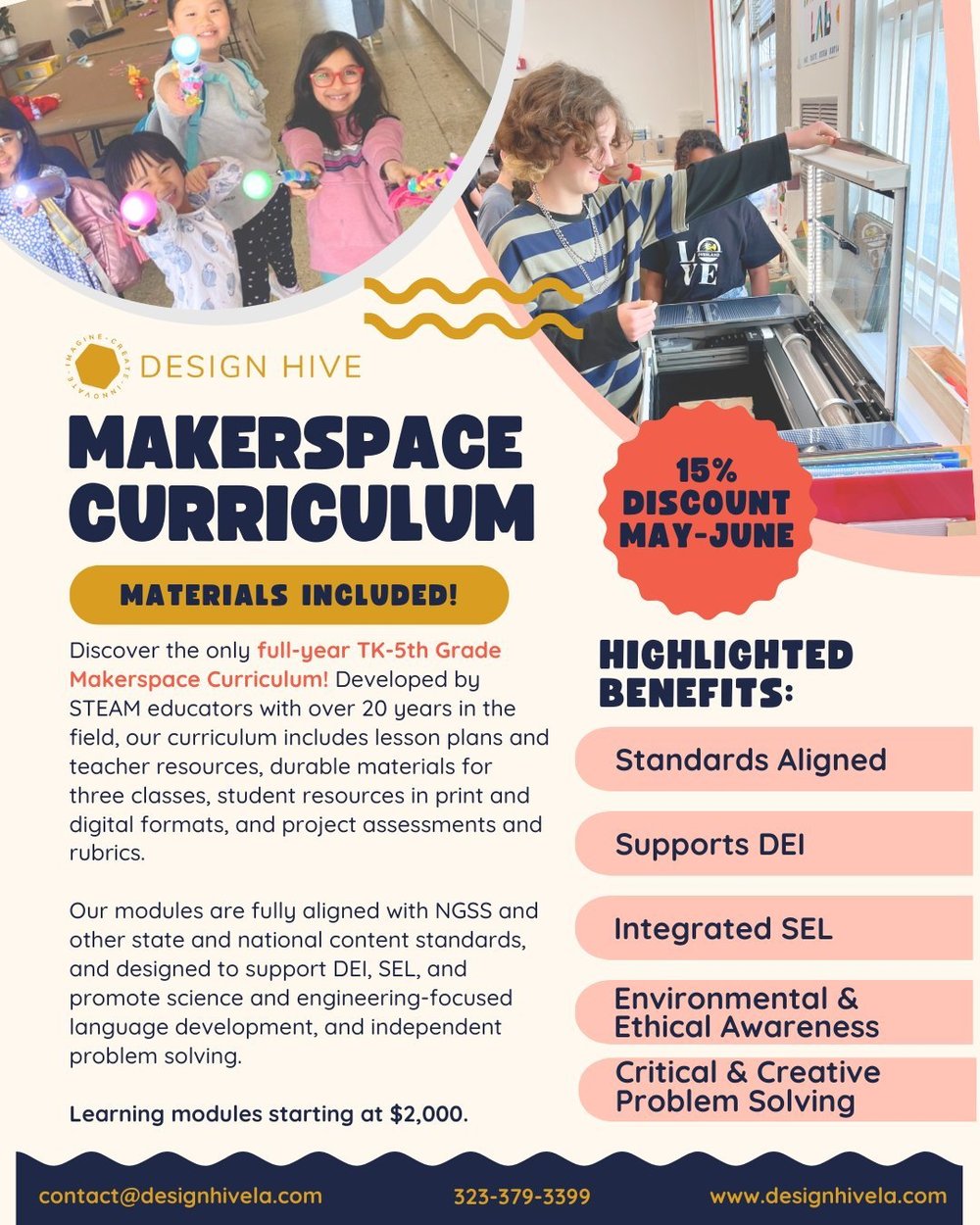 ATTENTION SCHOOLS, HOMESCHOOLERS, AFTERSCHOOL PROGRAMS &amp; ORGANIZATIONS! DESIGN HIVE'S MAKERSPACE CURRICULUM IS HERE!⁠
Discover the only full-year TK-5th Grade Makerspace Curriculum! Developed by  STEAM educators with over 20 years in the field, o