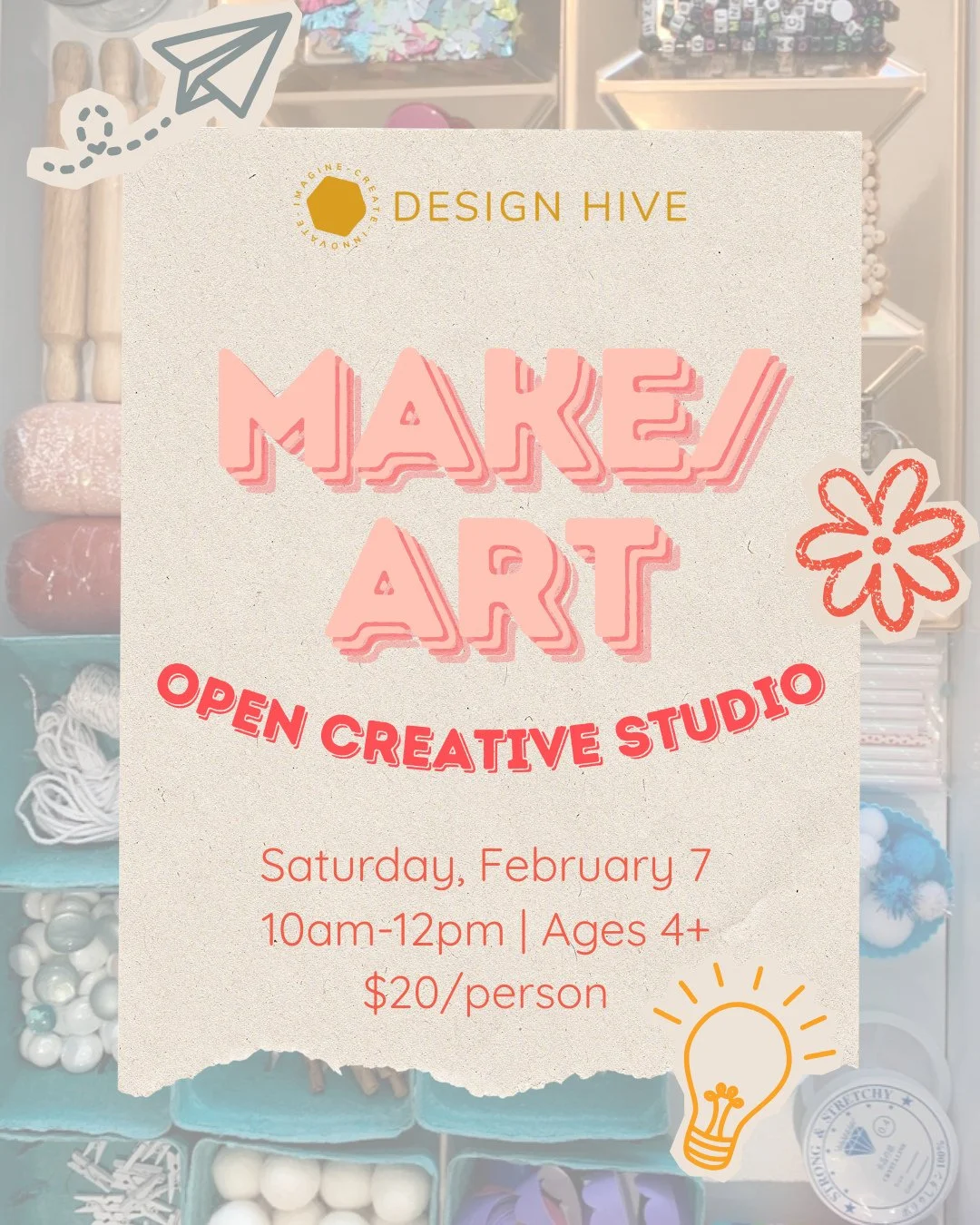 Start your Saturday with creativity at our Make/Art: Creative Open Studio! ⁠
⁠
Join us from 10&ndash;12 for a relaxed, hands-on crafting session designed for makers ages 4+. Explore materials, follow your curiosity, and create at your own pace&mdash;