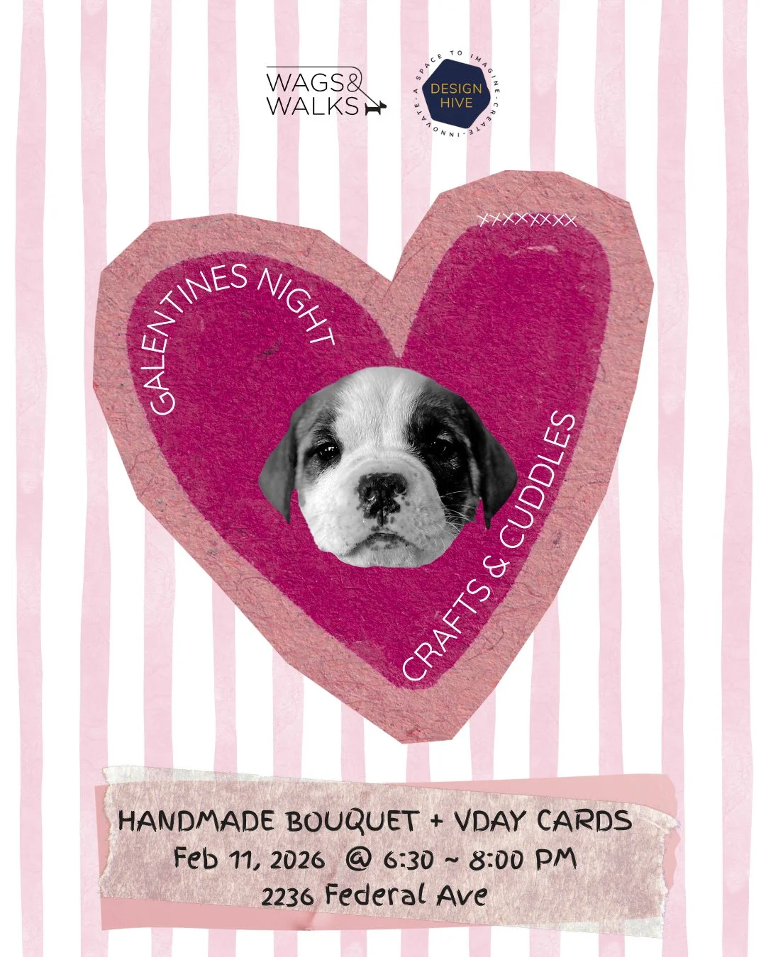Crafts and Pups- what could be better? Grab your besties and get ready to celebrate! We're joining our friends Wags &amp; Walks for Valentine's Day bash filled with handmade mini bouquets and super cute Valentine&rsquo;s cards. ⁠
⁠
Let&rsquo;s craft 