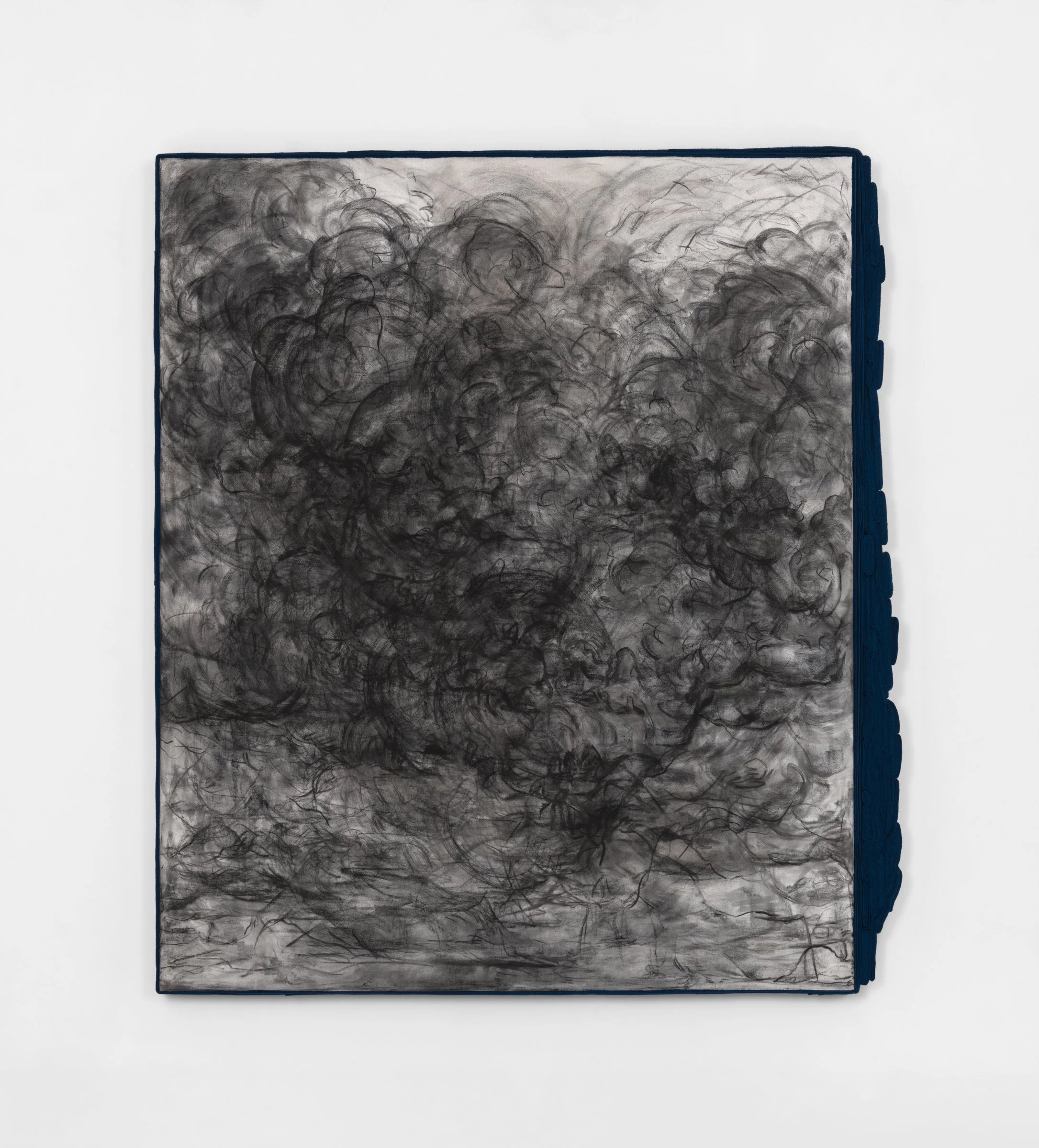 Unknown, 2025,
Charcoal, stretched canvas, and ultrasuede,
74 x 65 in. (187.96 cm x 165.1 cm)