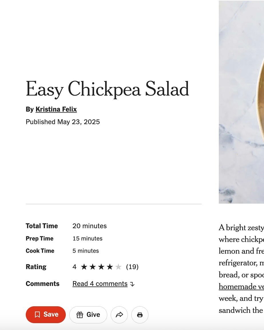 I have THREE new recipes on @nytcooking and here&rsquo;s the scoop:

From ancient Mesopotamian palace banquets to modern kitchens, Chickpea Salad has been feeding us for millennia in some form. During my research for this recipe, I came to understand