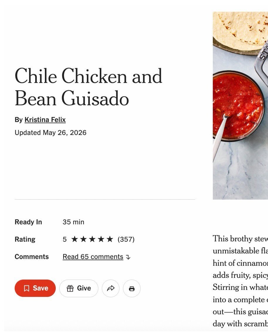 I&rsquo;m just now catching up with posting about my newest recipe for @nytcooking, but lucky for me, just like caldo season, guisado season never ends. Chile Chicken and Bean Guisado has got the vinegary sweetness of Mexican chorizo with notes of ci