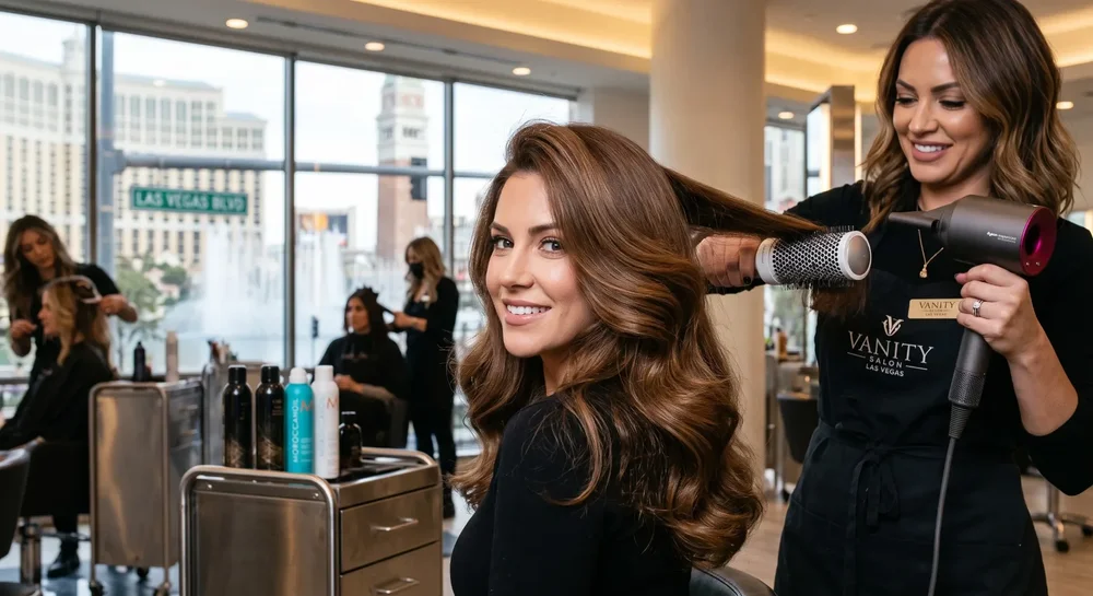 Smooth, voluminous professional blowout by a Las Vegas hair stylist