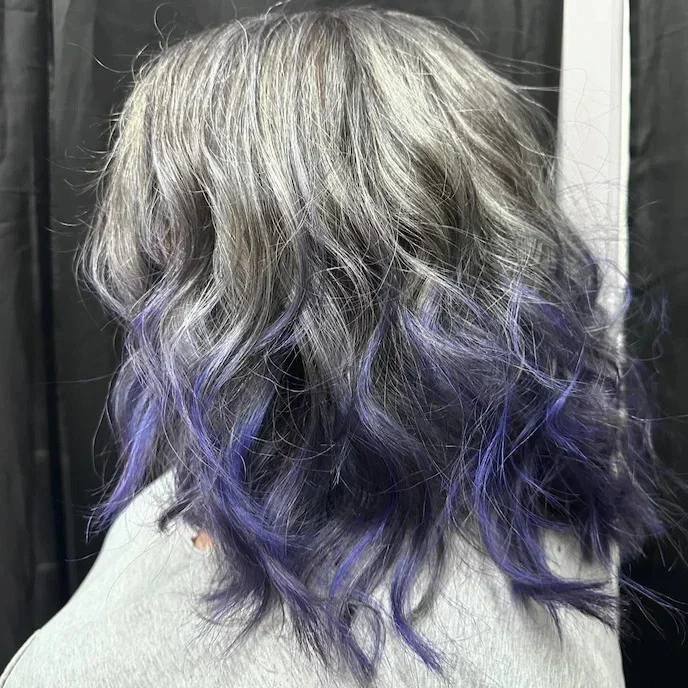 painted ends balayage with vivid hair color
