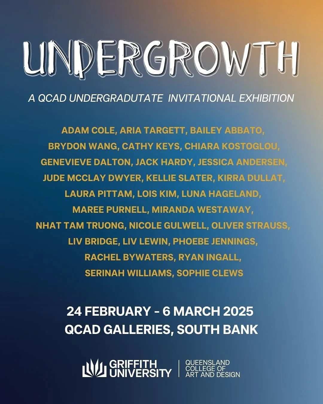 Stoked to be exhibiting next to these talented humans in Undergrowth 2025! An invitational show highlighting some of the most innovative and conceptually strong work from second-year undergraduates at QCAD (@qcadgriffith). On from Feb 24 - March 6 ac