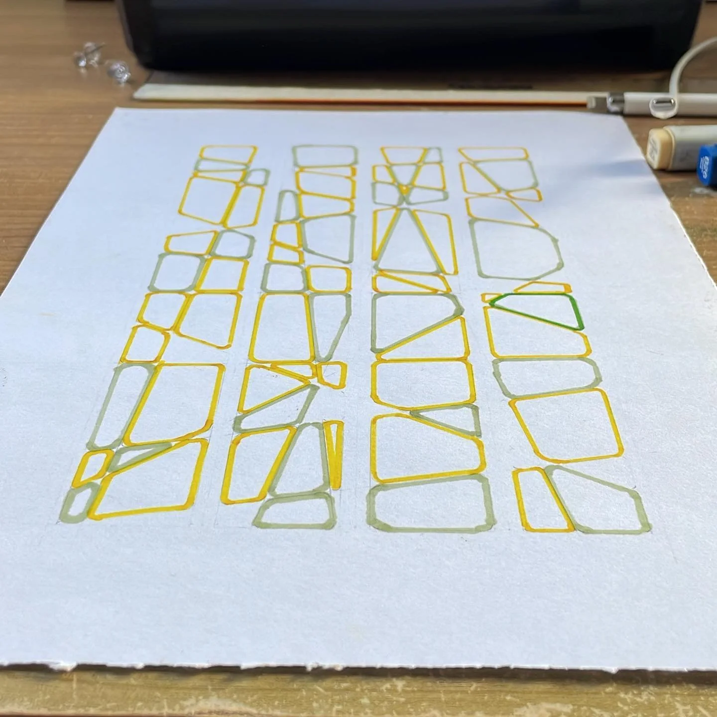 &lsquo;Pea Green&rsquo; and &lsquo;Napoli Yellow&rsquo; sketch on paper.