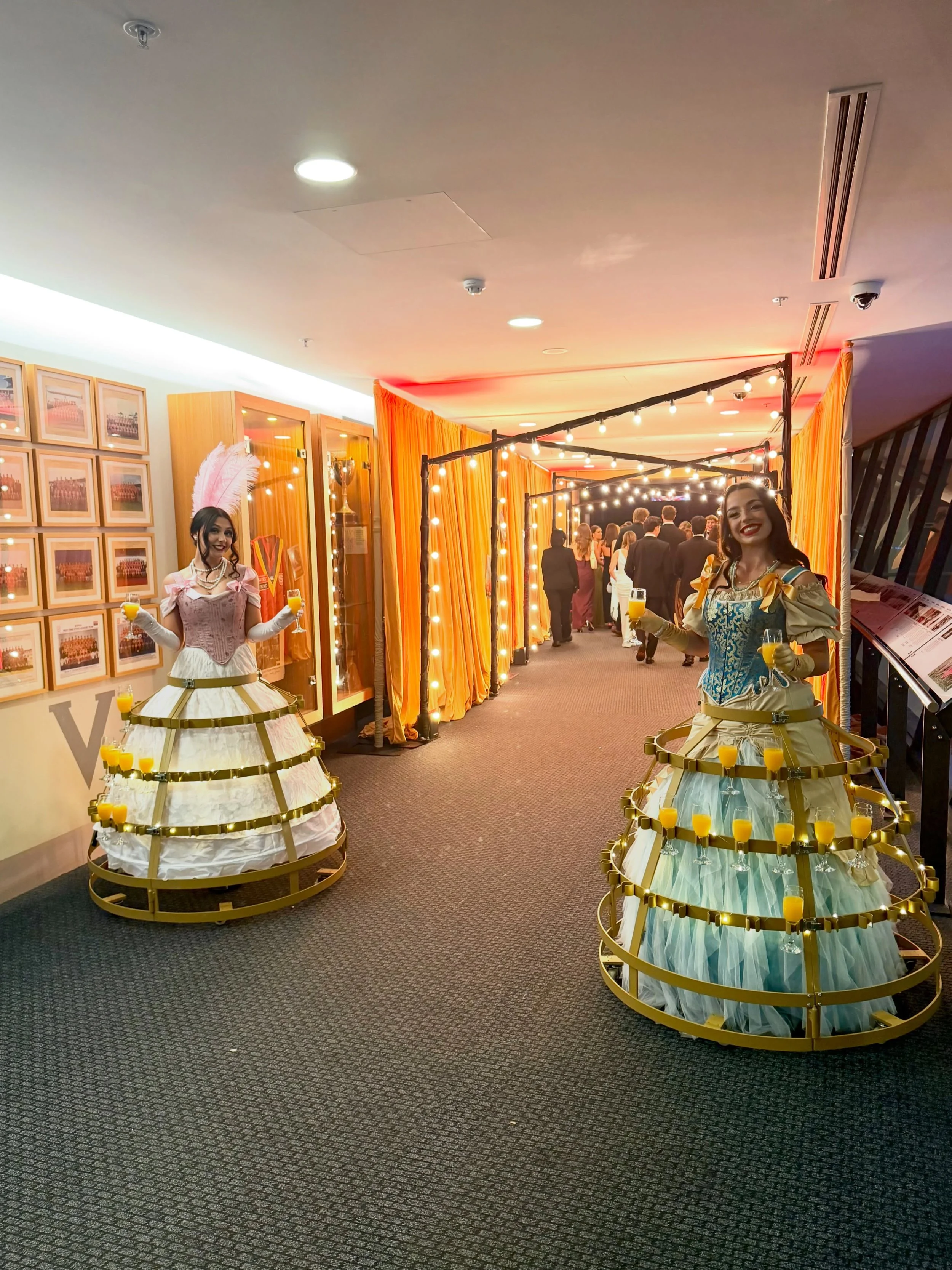 Our beautiful champagne skirt models at the @aulsatagram Law Ball over the weekend. With a fabulous &lsquo;Cirque Du Champagne&rsquo; theme, the models greeted guests, and then delivered champagne and mimosas to the guests inside the event 🥂✨