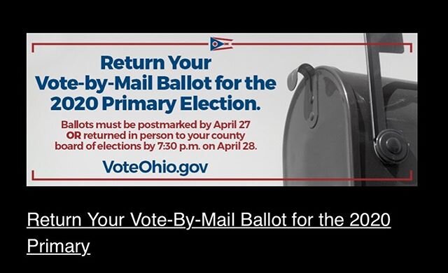 Reminder! Vote-by-mail ballots must be postmarked by TODAY 4/27/20 OR returned to your county BOE by 7:30 pm tomorrow, 4/28/20. #vote