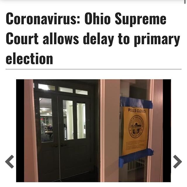 The primary election is officially delayed. https://www.dispatch.com/news/20200316/coronavirus-ohio-supreme-court-allows-delay-to-primary-election