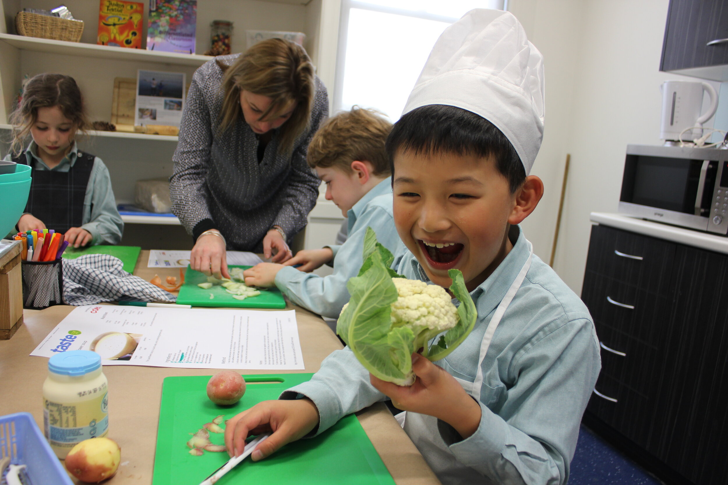 Geelong Grammar School_kitchen_student_making cauliflower soup.JPG