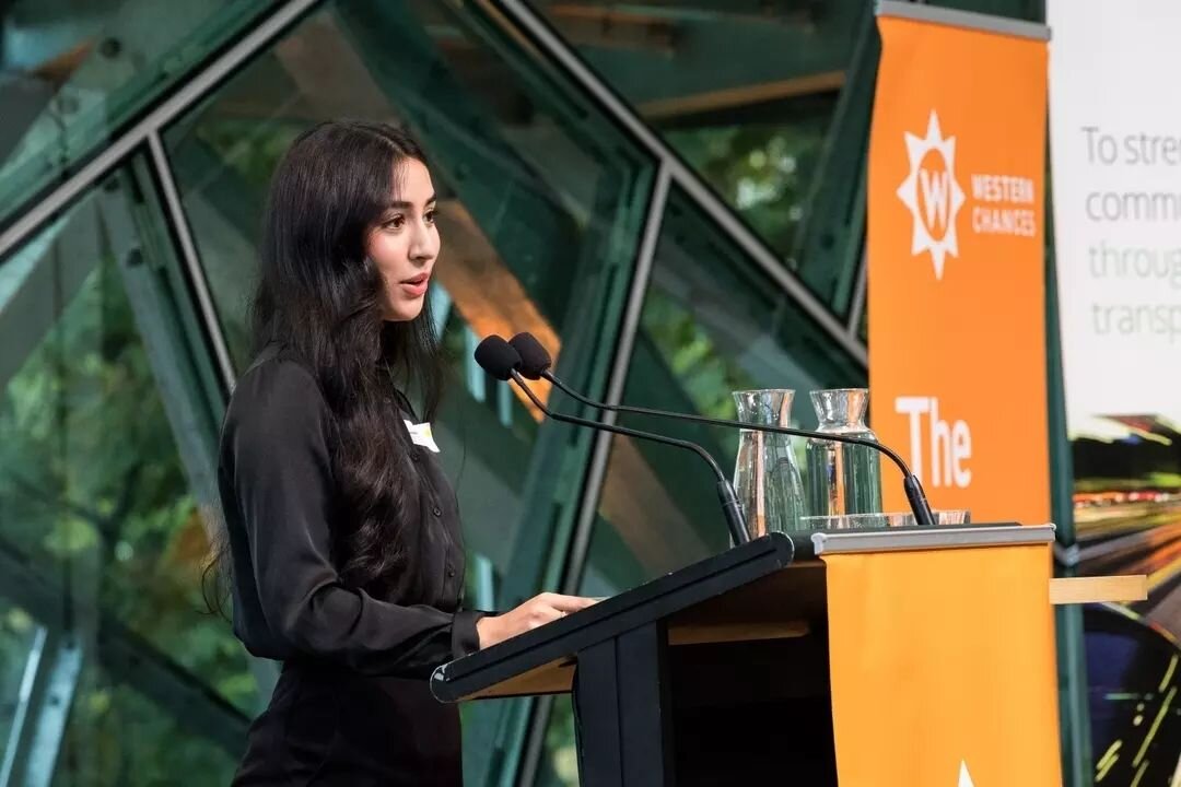 Thank you to Sana, who shared her inspiring story of determination and resilience at the Scholarship Award Ceremony&nbsp;🌟

Sana explained how her Western Chances scholarship opened doors to internships, leadership programs, tutoring, and more. She 