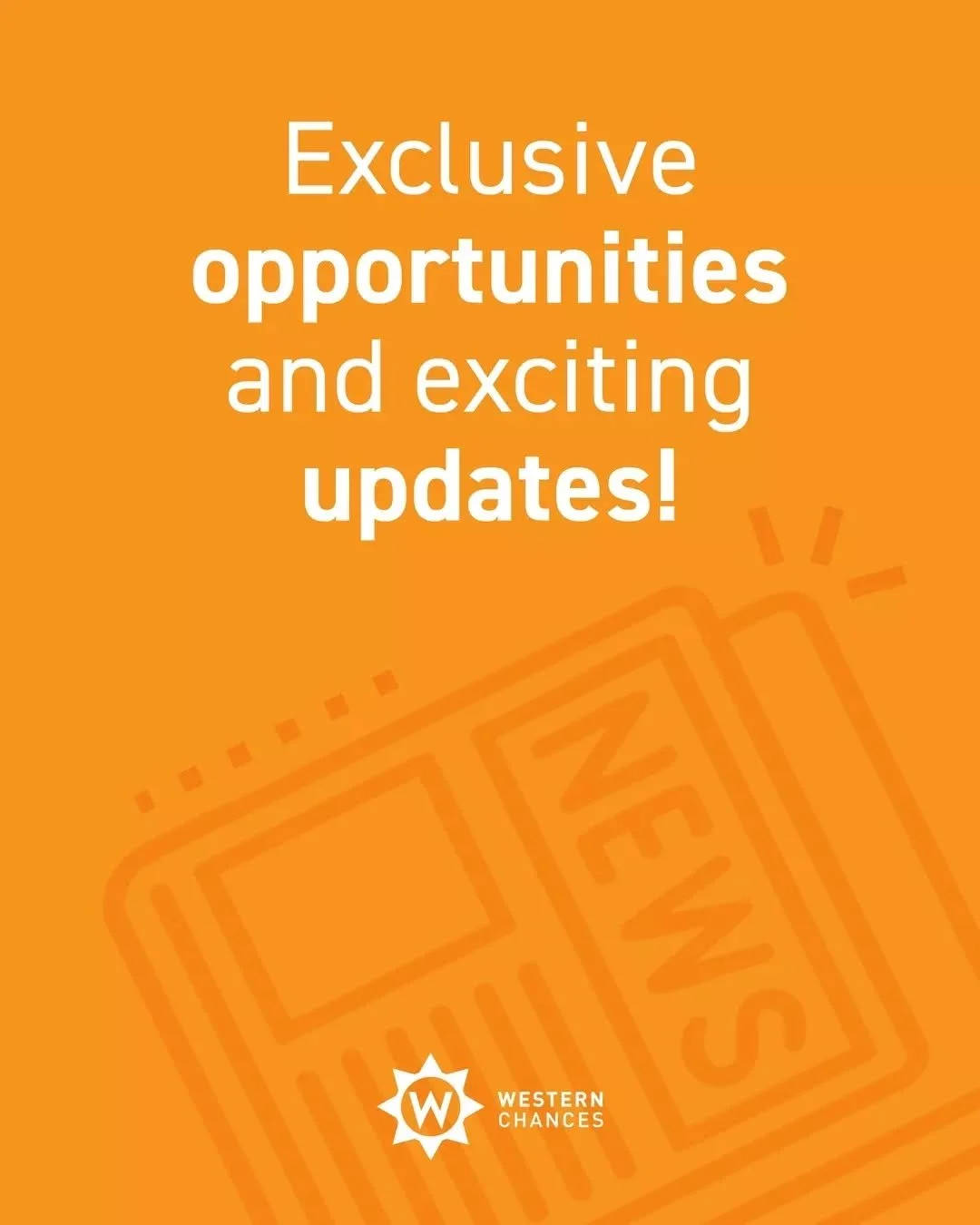 Our September Newsletter is almost here! 📬 

Don&rsquo;t miss your chance to be the first to hear about all things Western Chances &ndash; from exclusive opportunities to exciting updates!

👉 Subscribe now using the link in bio!