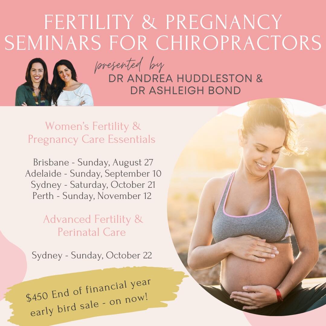 ✨ATTENTION ALL CHIROPRACTORS!✨
Have you heard the news?

After sold out events in Perth and Melbourne we&rsquo;re coming to a city near you!
 
Dr Andrea Huddleston &amp; Dr Ashleigh Bond are bringing &lsquo;Women&rsquo;s Fertility &amp; Pregnancy Car