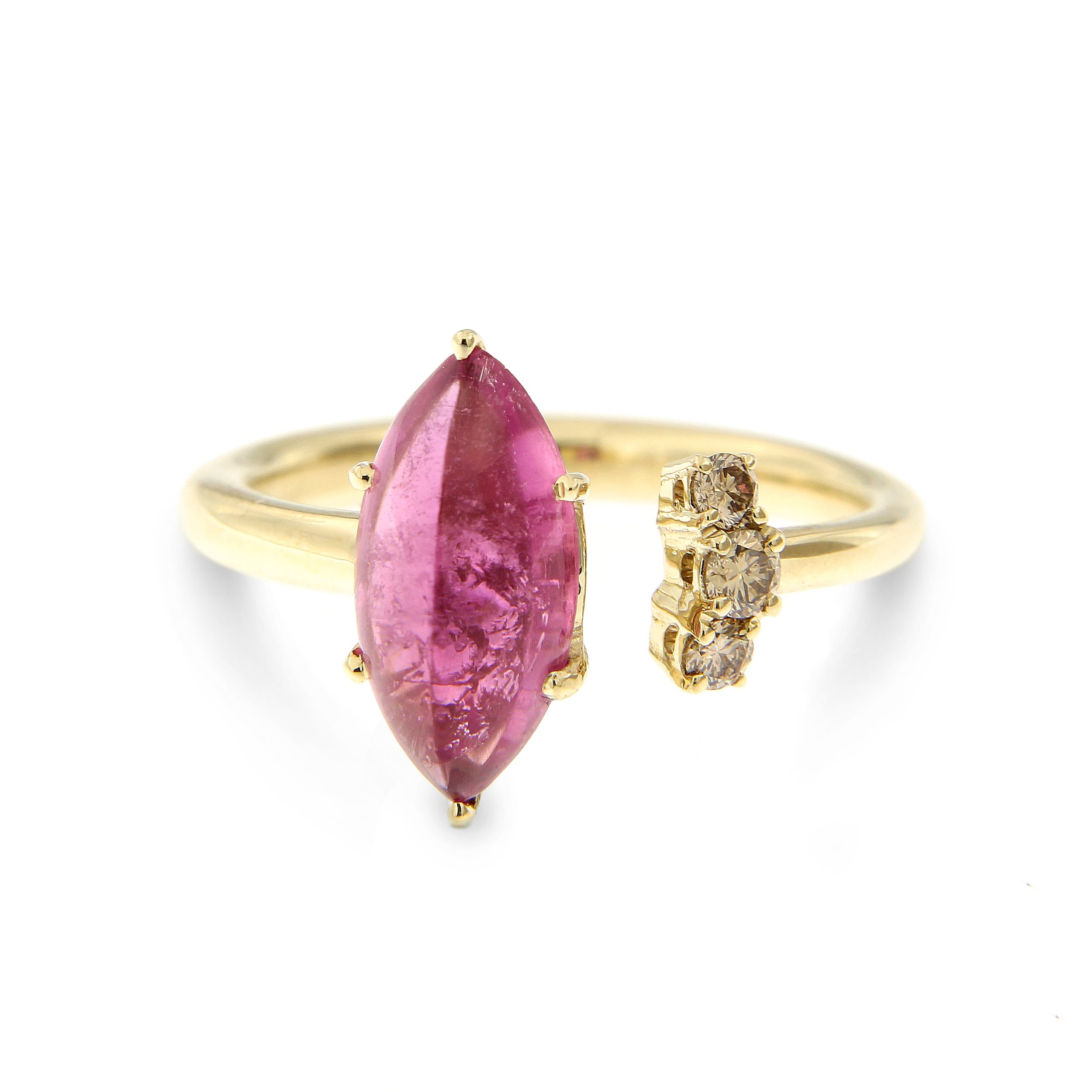 Colour Burst Ring - Rosa Turmalin mit braunen Brillanten und 14kt. Champagnergold Ringschiene.jpg