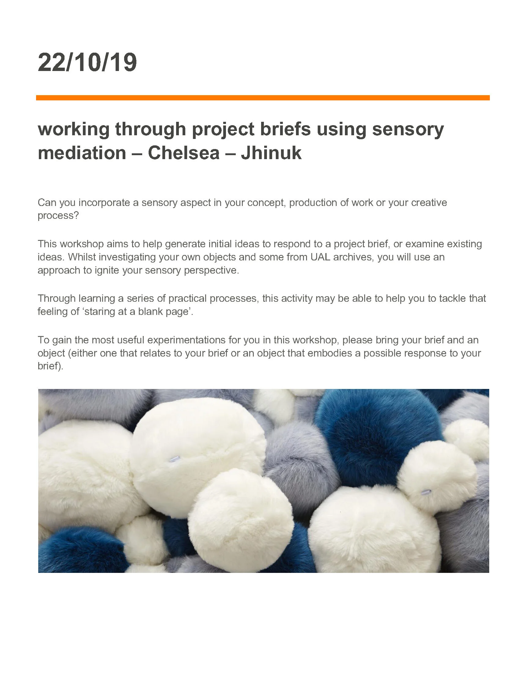19/10/22 - Working through project briefs using sensory mediation - Chelsea - Jhinuk