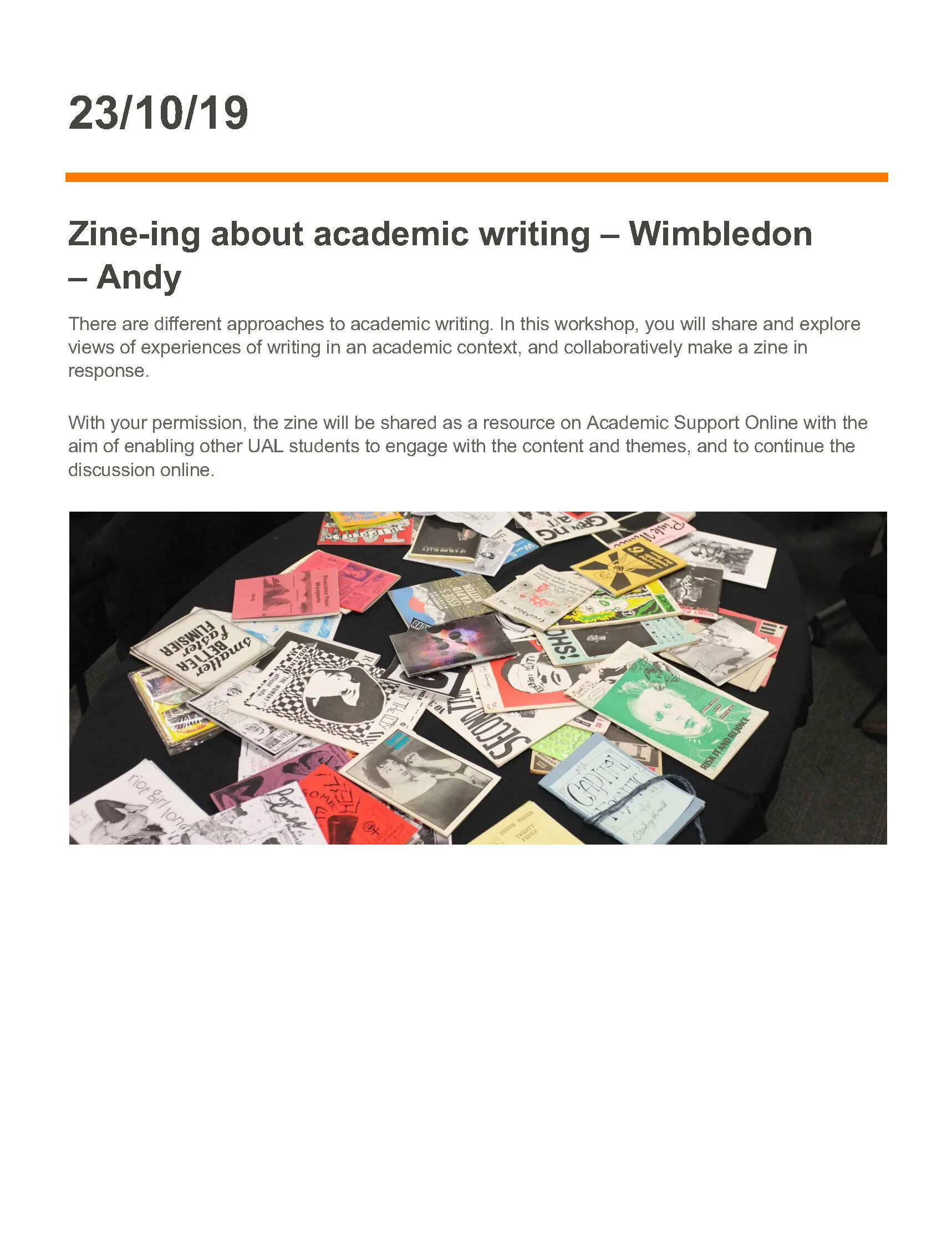 19/10/23 - Zine-ing about academic writing - Wimbledon - Andy
