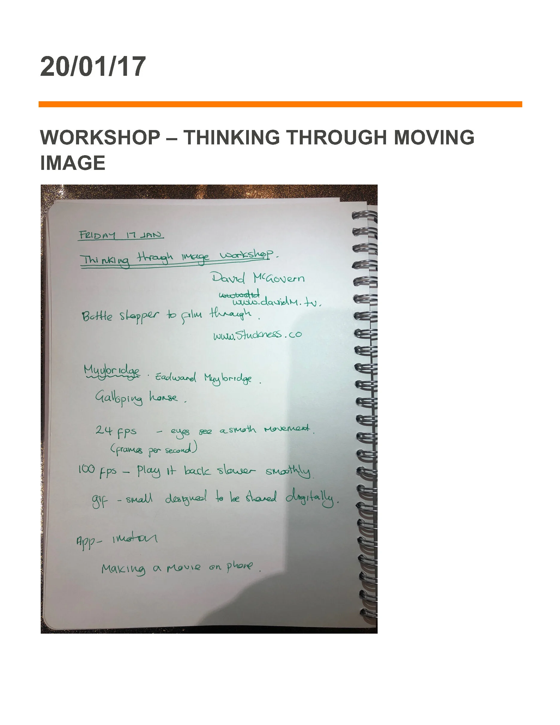 20/01/17 - WORKSHOP - Thinking through moving image